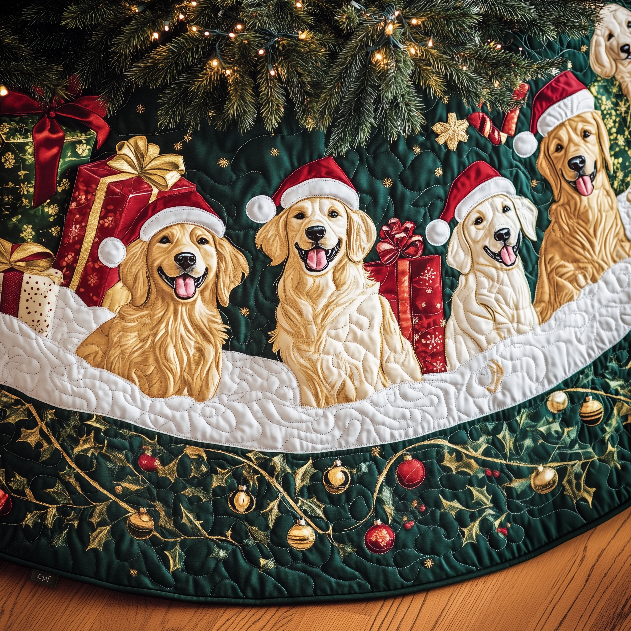Christmas Golden Retriever Quilted Tree Skirt Heartwarming Fatherâ€™s Day Gift Merch