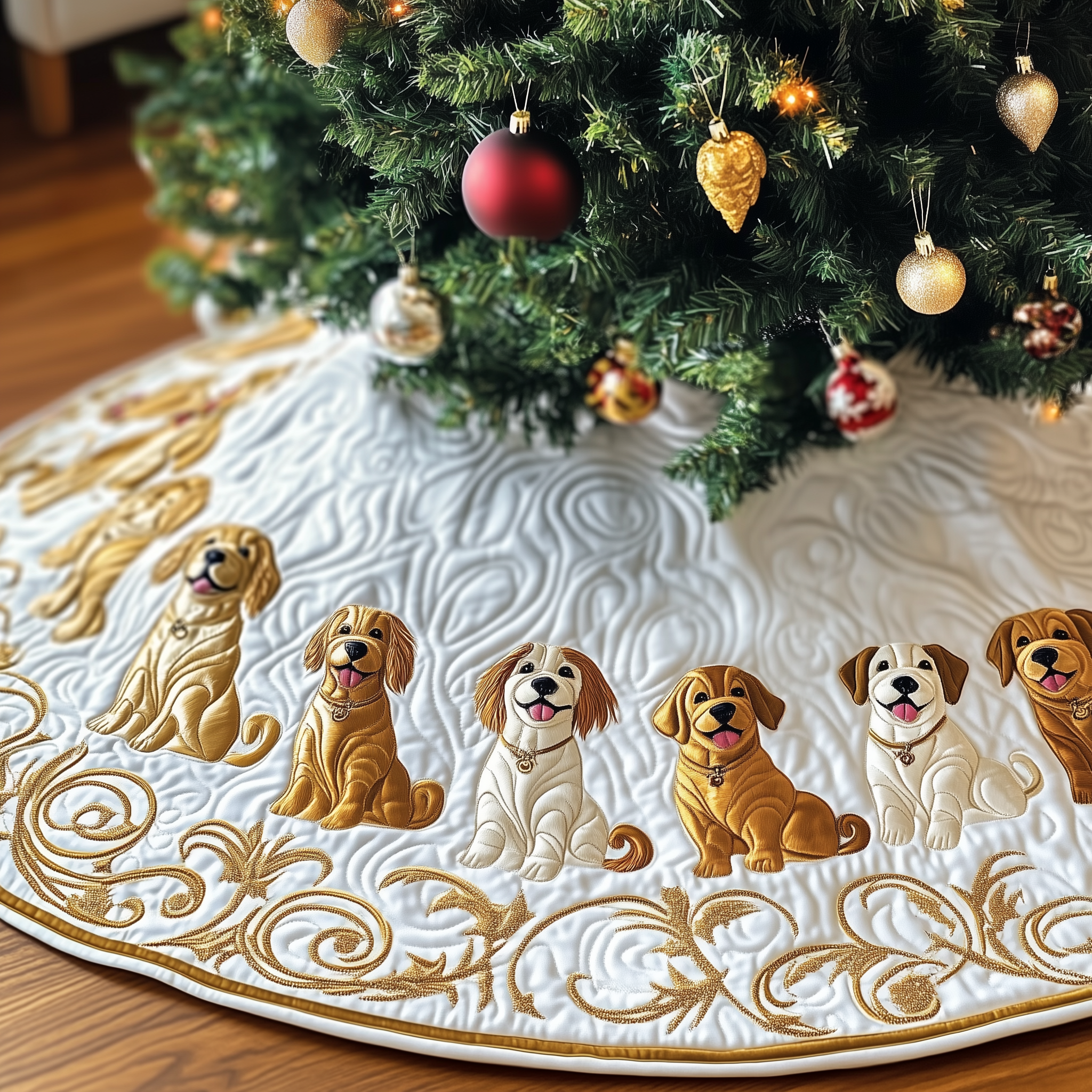 Christmas Golden Retriever Quilted Tree Skirt Special Birthday Gift Merch