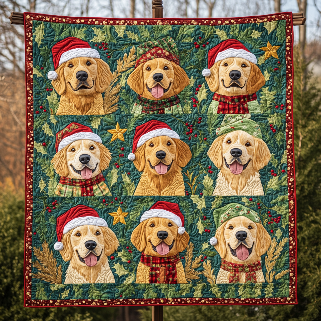 Christmas Golden Retrievers Quilt Blanket Throws And Blankets Mother's Day Presents For Mom