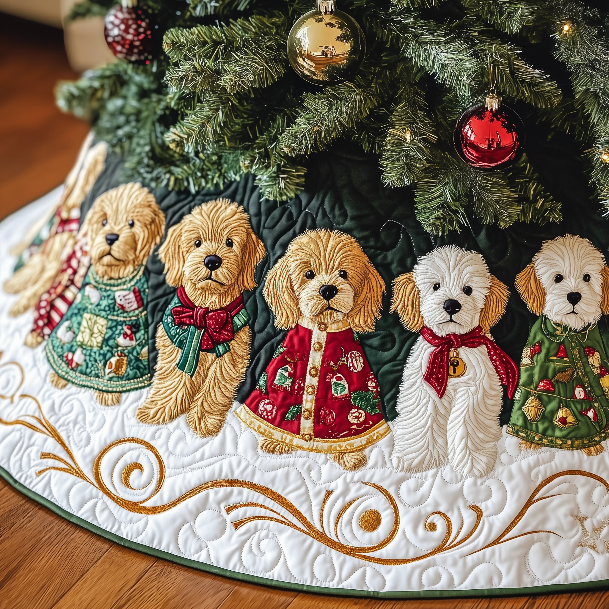 Christmas Goldendoodle Quilted Tree Skirt Christmas Tree Skirt Golden Retriever Themed Gifts