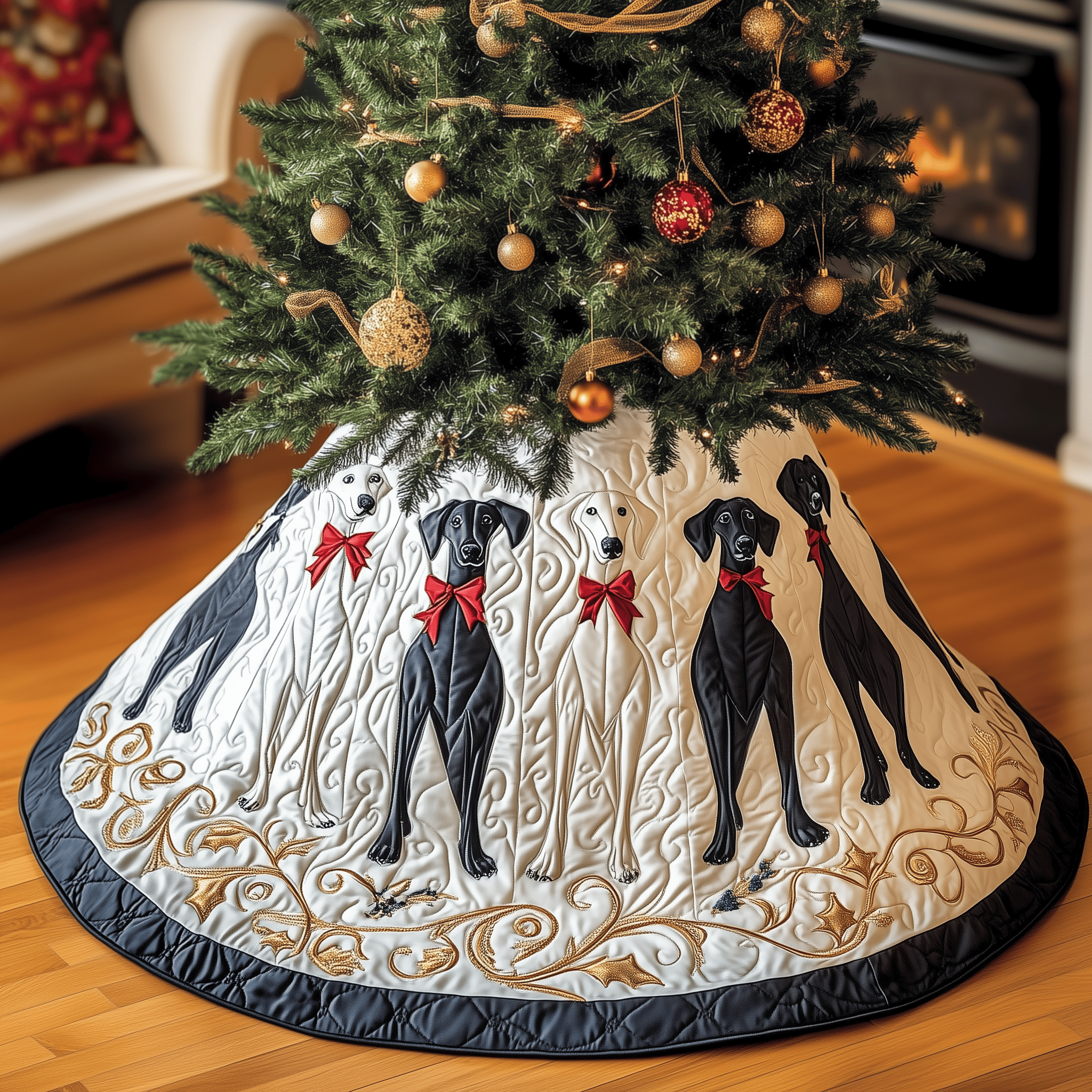 Christmas Greyhound Quilted Tree Skirt Cute Christmas Tree Skirts Gifts For Mom And Dad Christmas