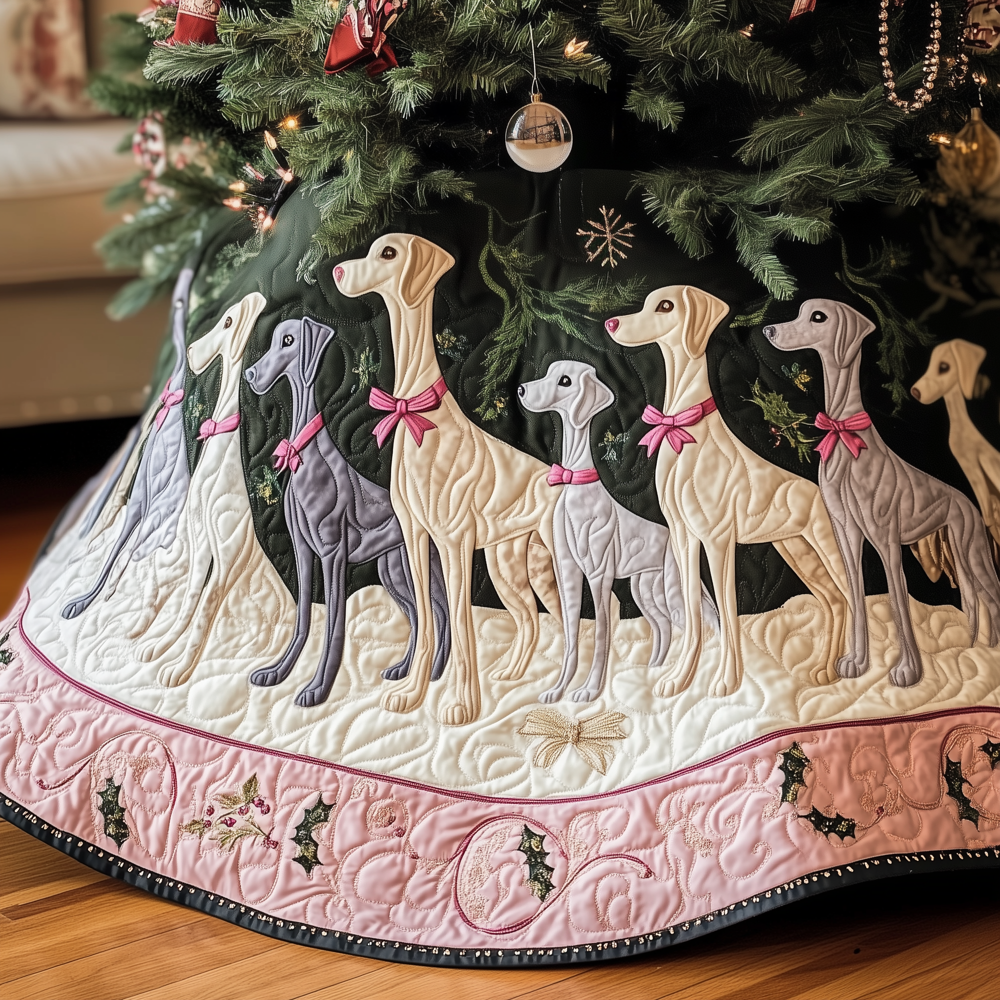 Christmas Greyhound Quilted Tree Skirt Perfect Tree Skirt Decoration Merch