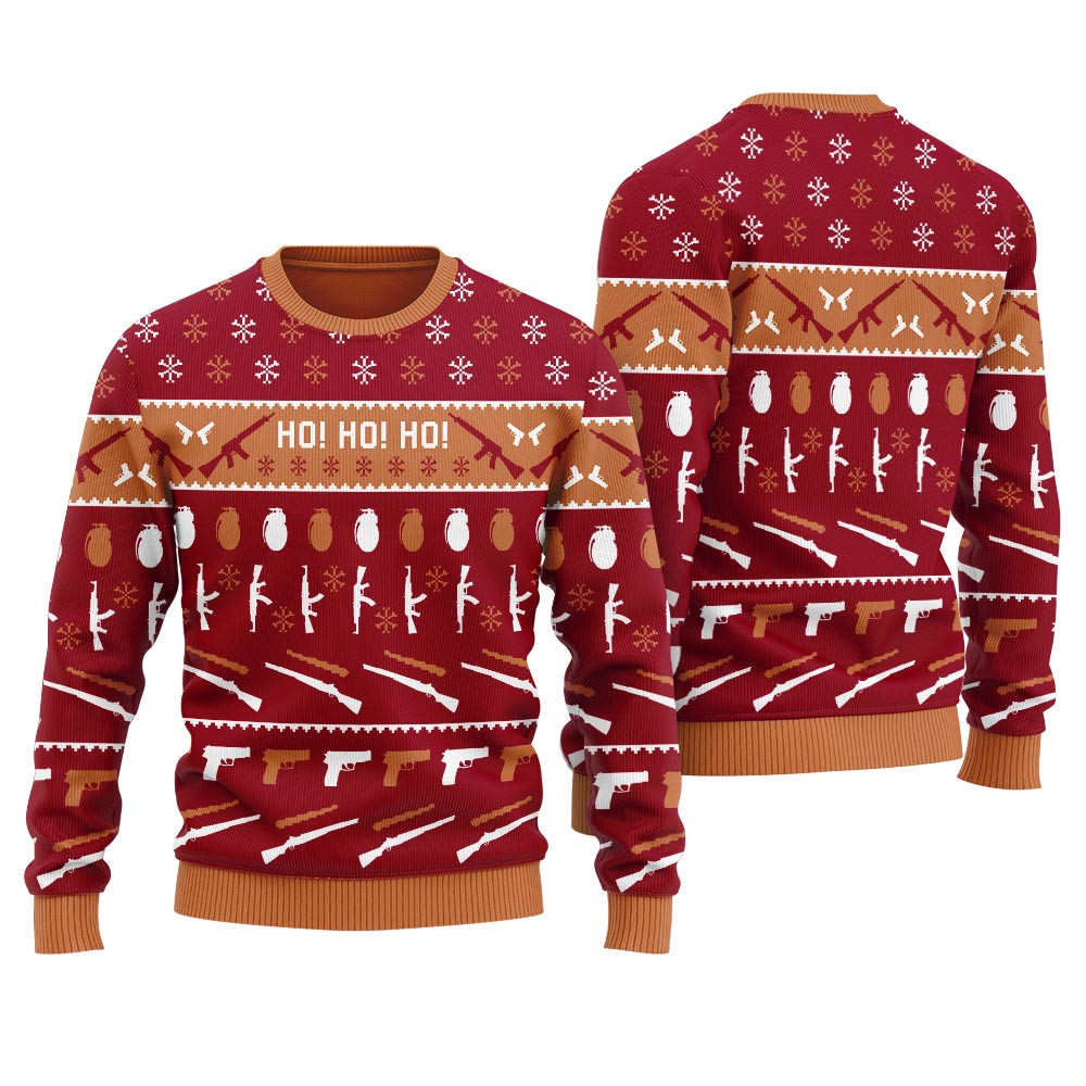 Christmas Gun Ho Ho Ho Mens Ugly Sweater Perfect Holiday Gift Merch for Sweater Lovers