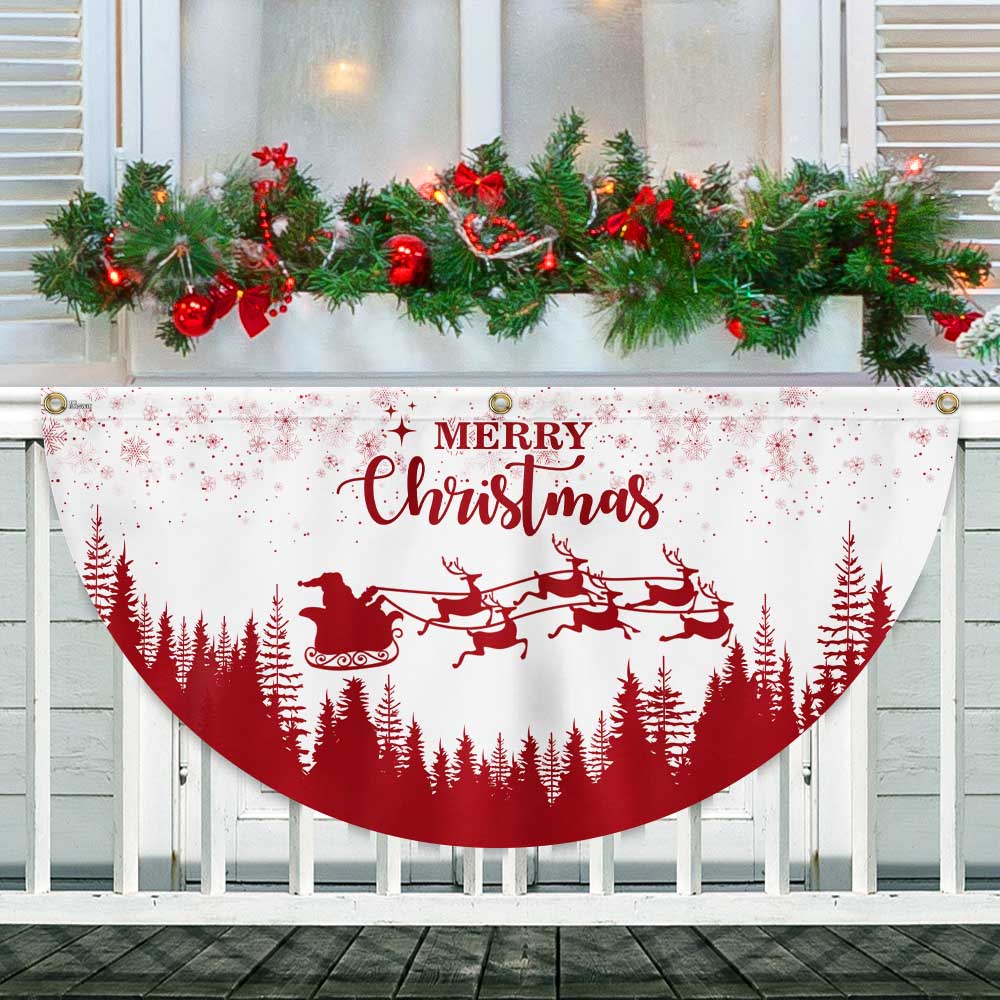 Christmas Half Fan Flag Santa Claus Reindeers Non Pleated Fan Flag