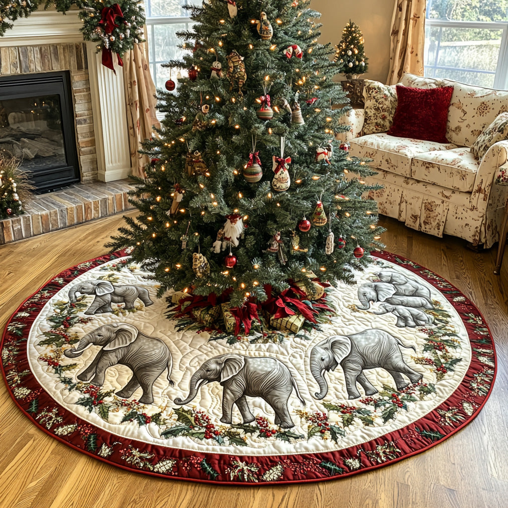 Christmas Herd Quilted Christmas Tree Skirt Xmas Tree Bottom Cover Christmas Gift For Elephant Lovers