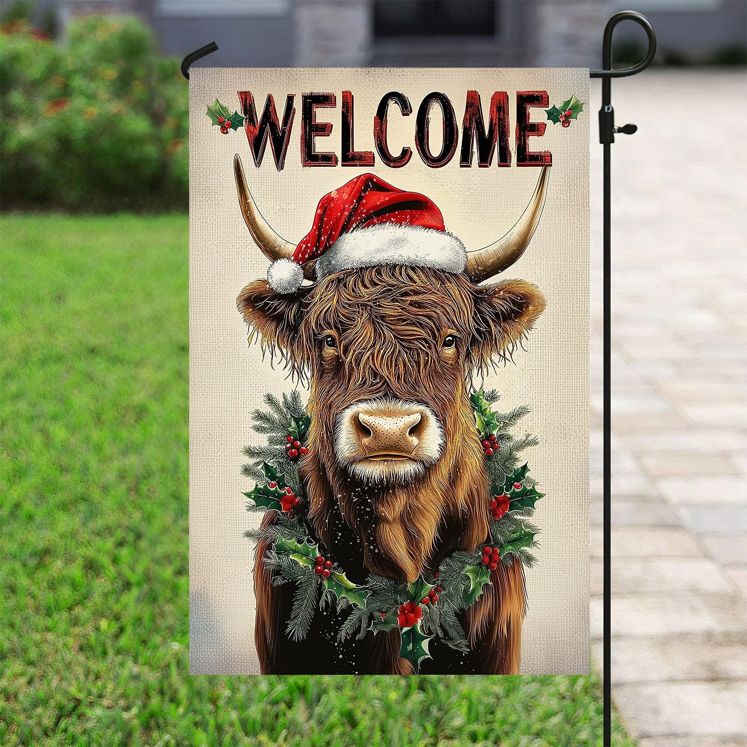 Christmas Highland Cow Garden Flag Welcome Outdoor Decor Xmas Decor Gift For Cow Lovers
