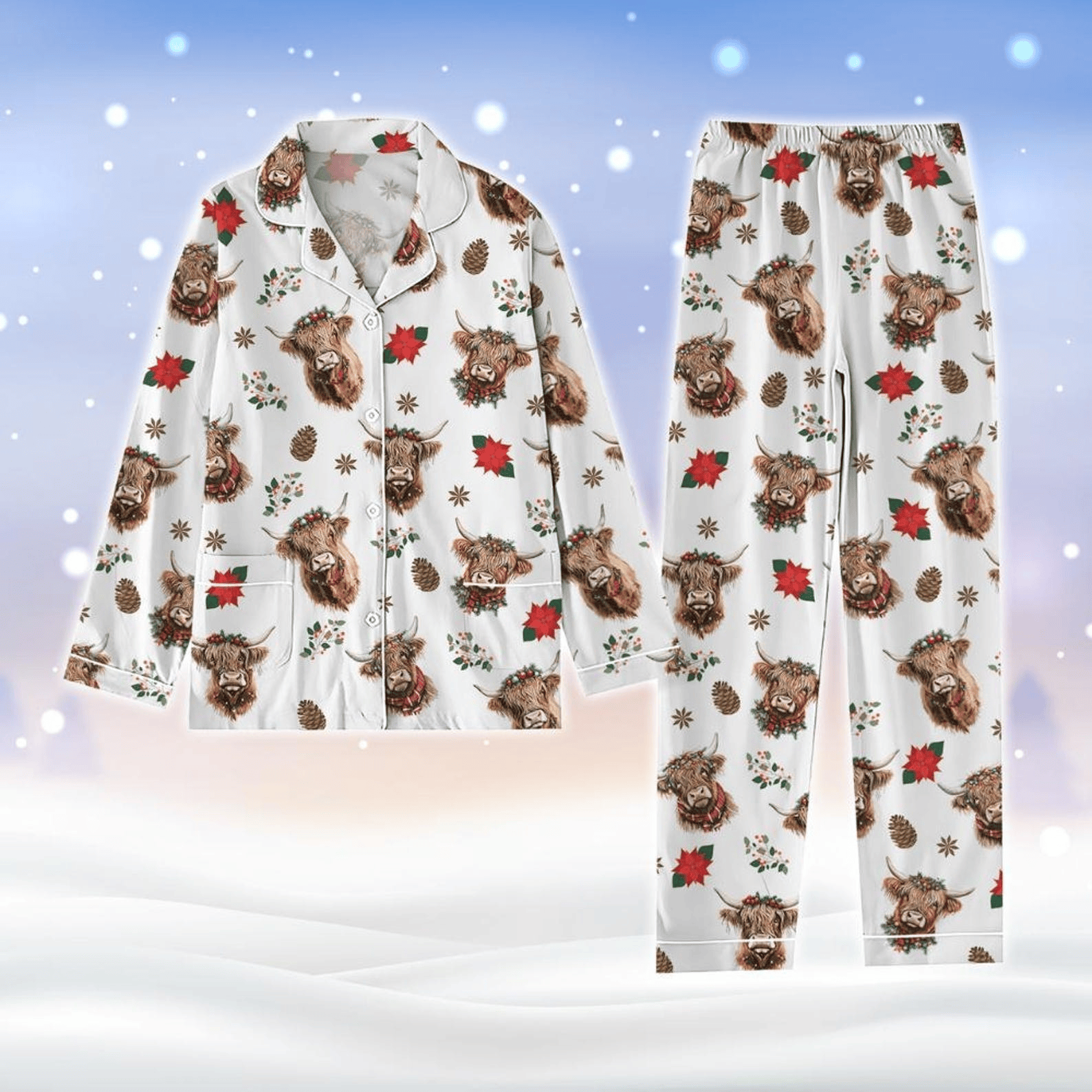 Christmas Highland Cow Pajamas Cute Cow Xmas Pajamas Family Matching Pajamas