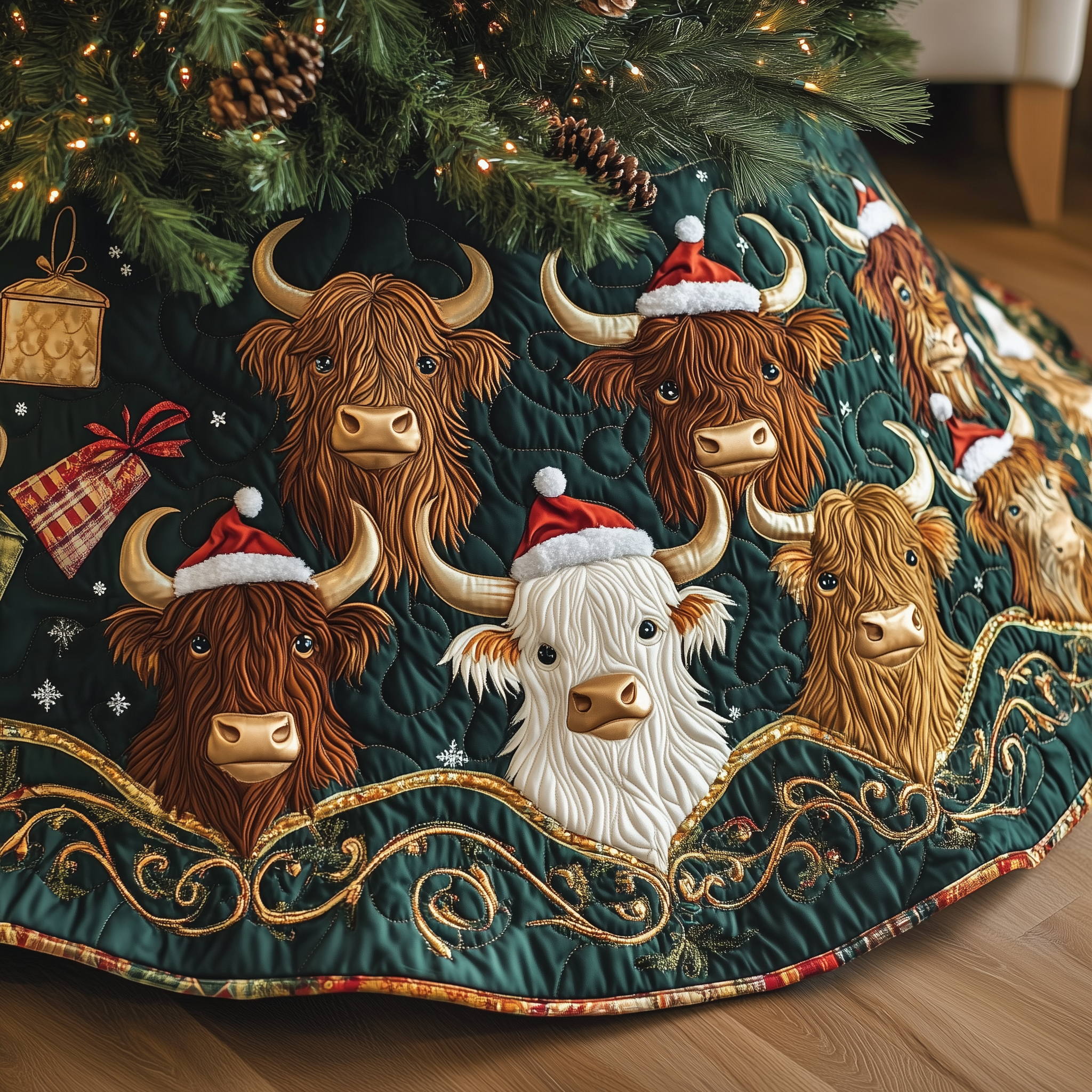 Christmas Highland Cow Quilted Tree Skirt Christmas Tree Decor Warm And Cozy Holiday Decor