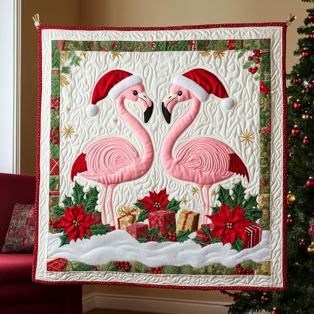 Christmas Holiday Flamingo Quilt Elegant Quilt Blanket Gift for Housewarming