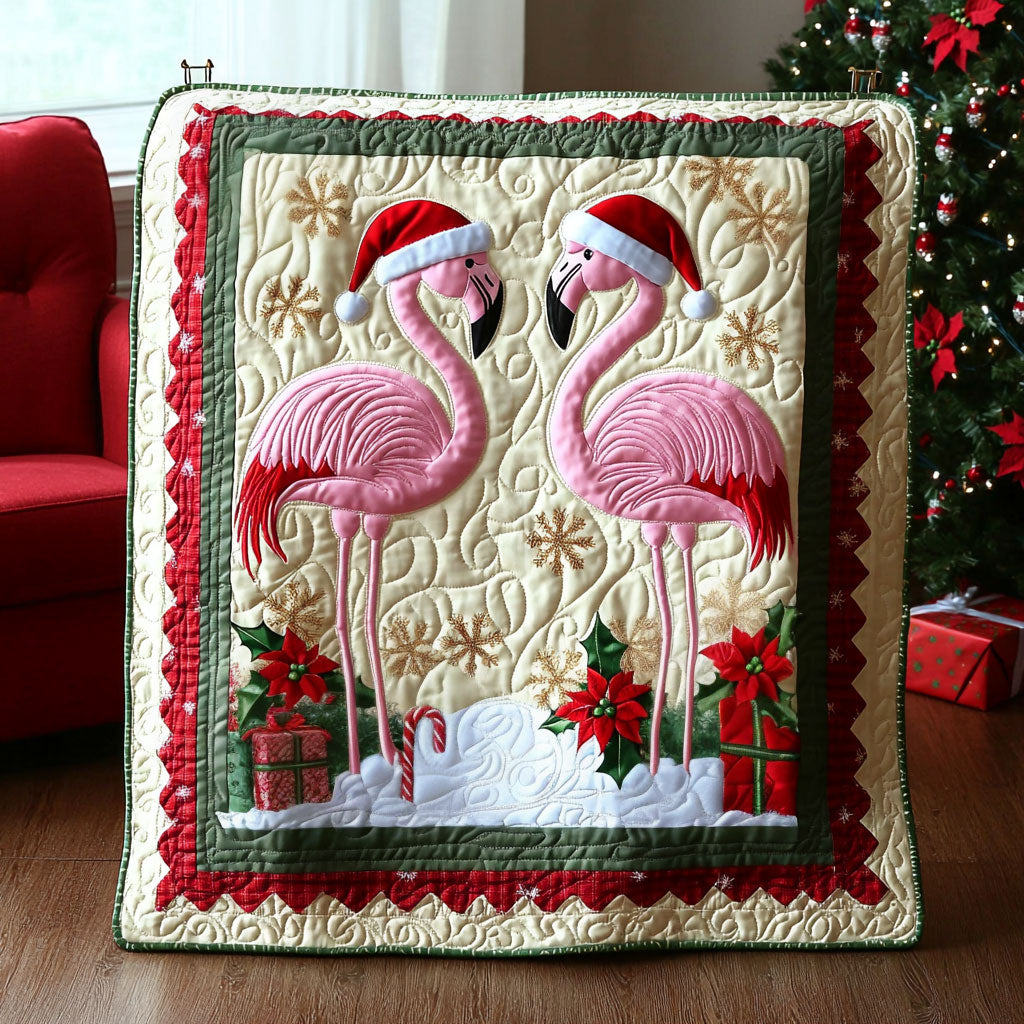 Christmas Holiday Flamingo Quilted Blanket Queen Size Blanket Flamingo Christmas Presents