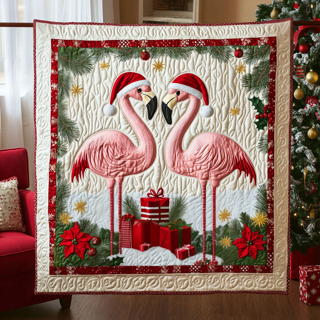 Christmas Holiday Flamingo Quilted Blanket Queen Size Blanket Flamingo Gifts For Adults