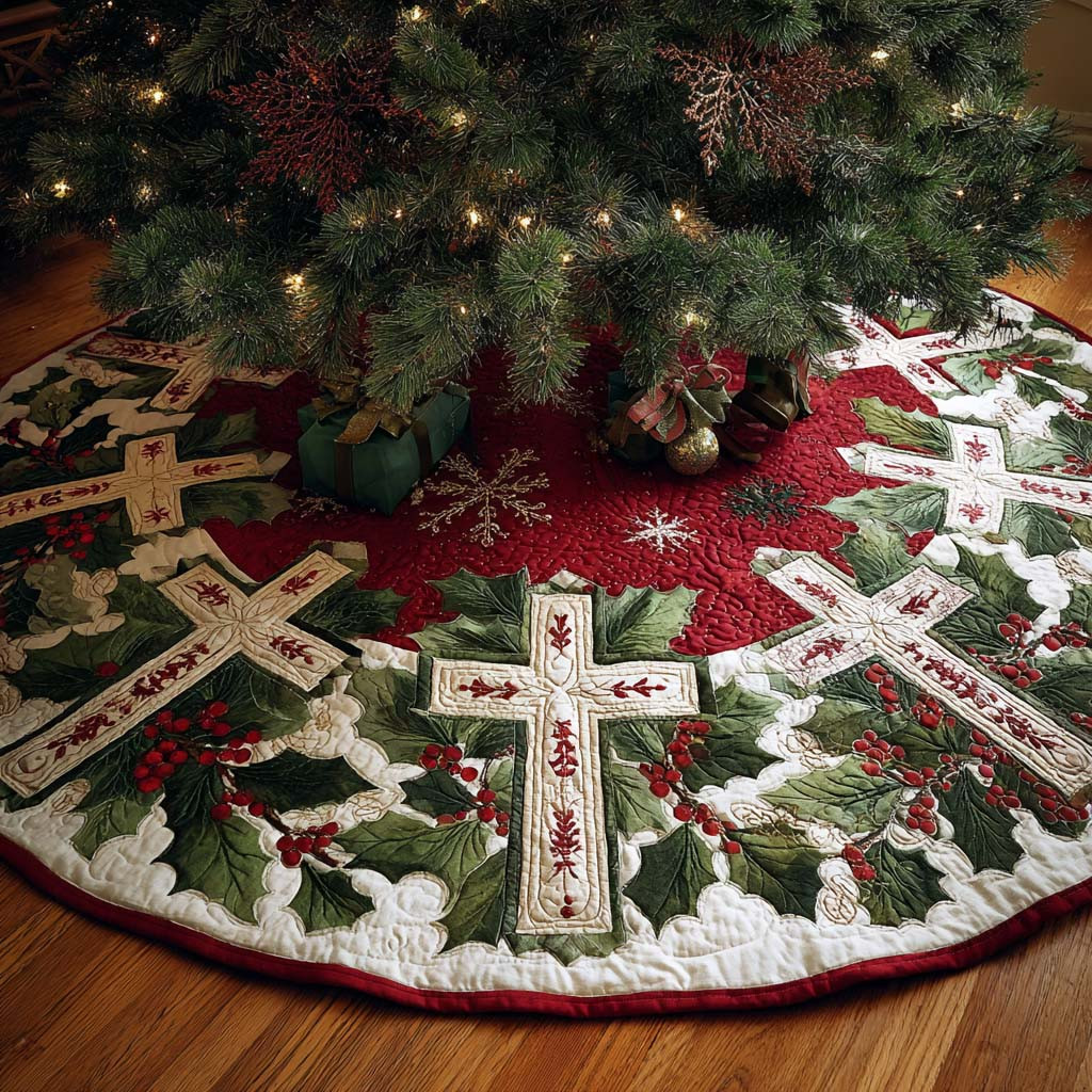 Christmas Hope Christmas Quilted Tree Skirt Holy Cross Pattern Christmas Gifts For Christians