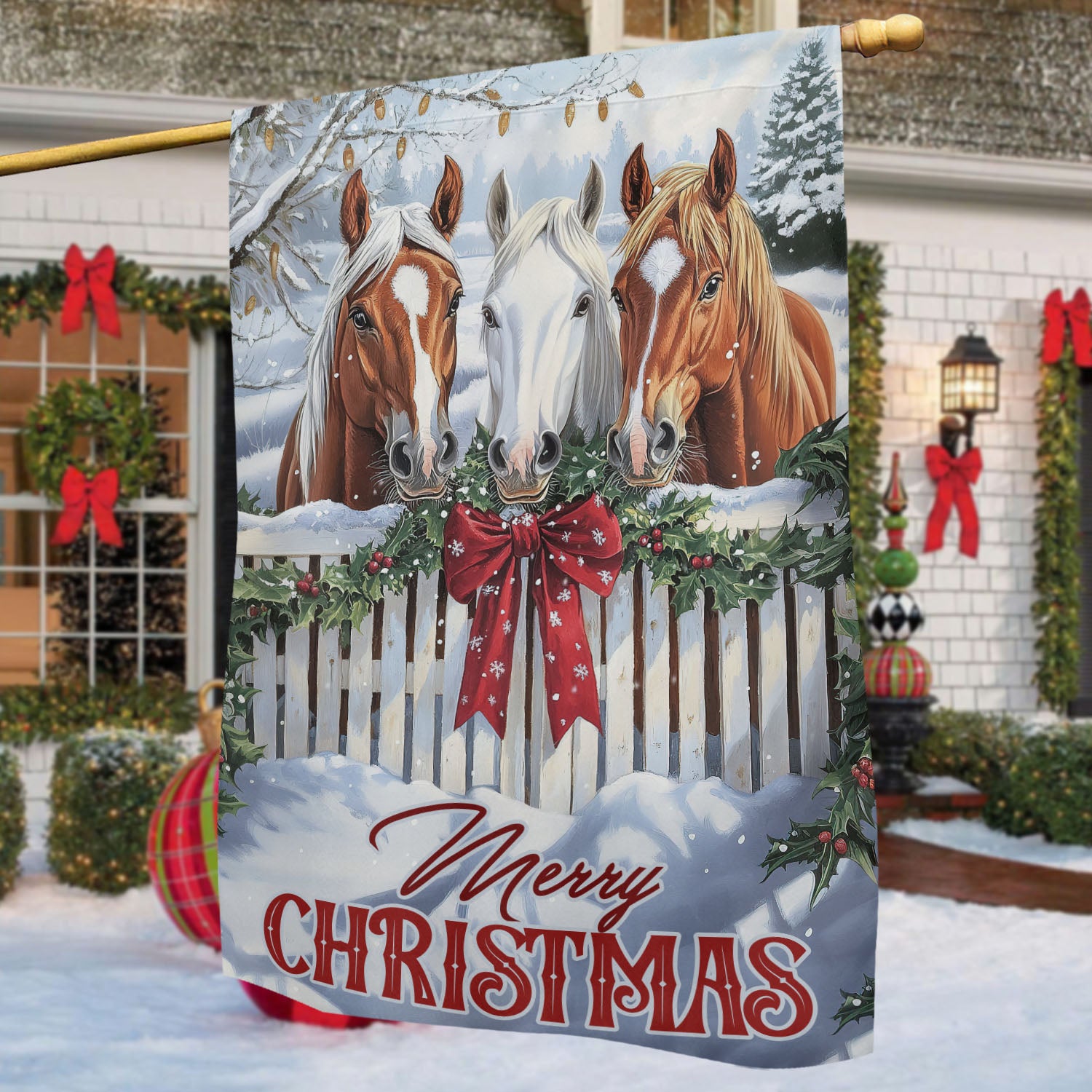 Christmas Horse Garden Flag Merry Christmas Xmas Garden Flag Xmas Gift For Horse Lovers