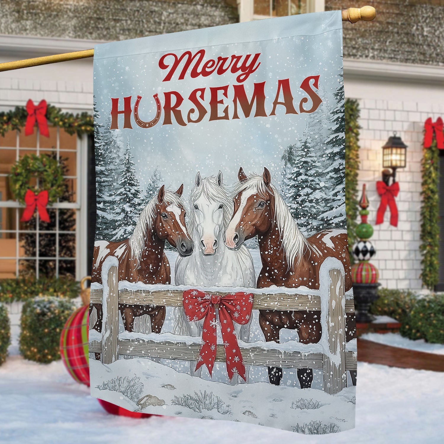 Christmas Horse Garden Flag Merry Horsemas Yard Flag Xmas Gift For Horse Lovers