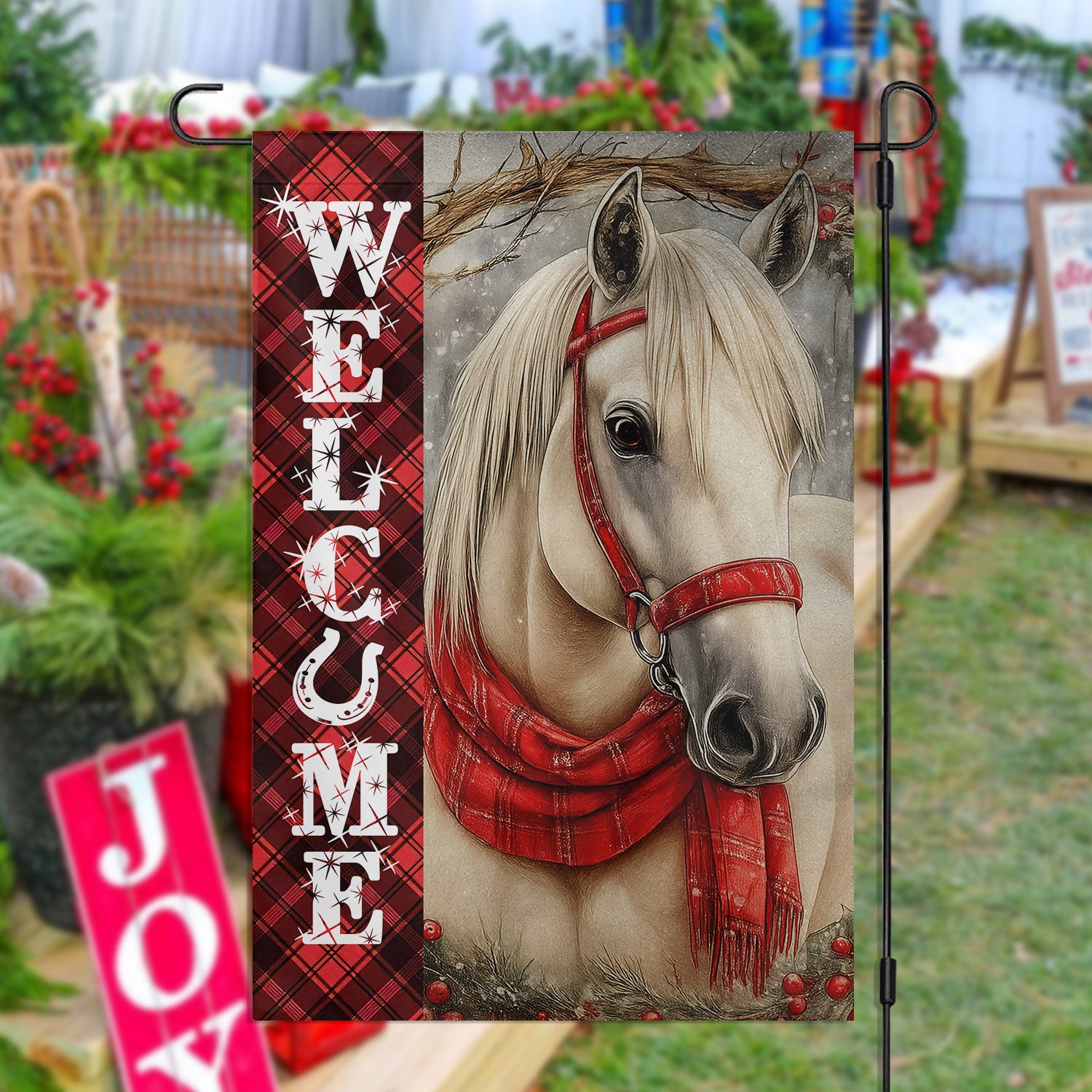 Christmas Horse Garden Flag Welcome Yard Flag Xmas Gift For Horse Lovers