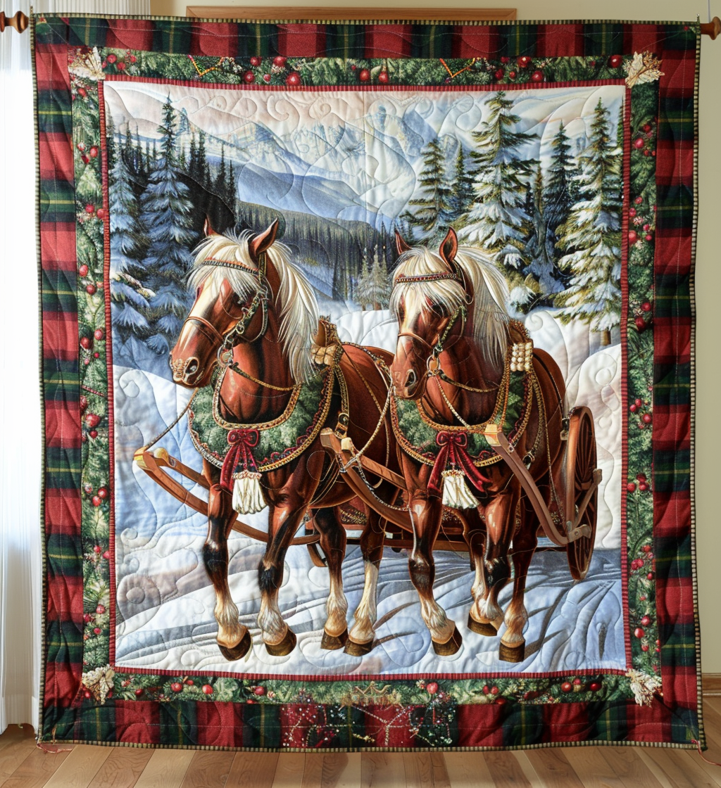 Christmas Horse Quilted Blanket Luxury Gifts For Horse Lovers