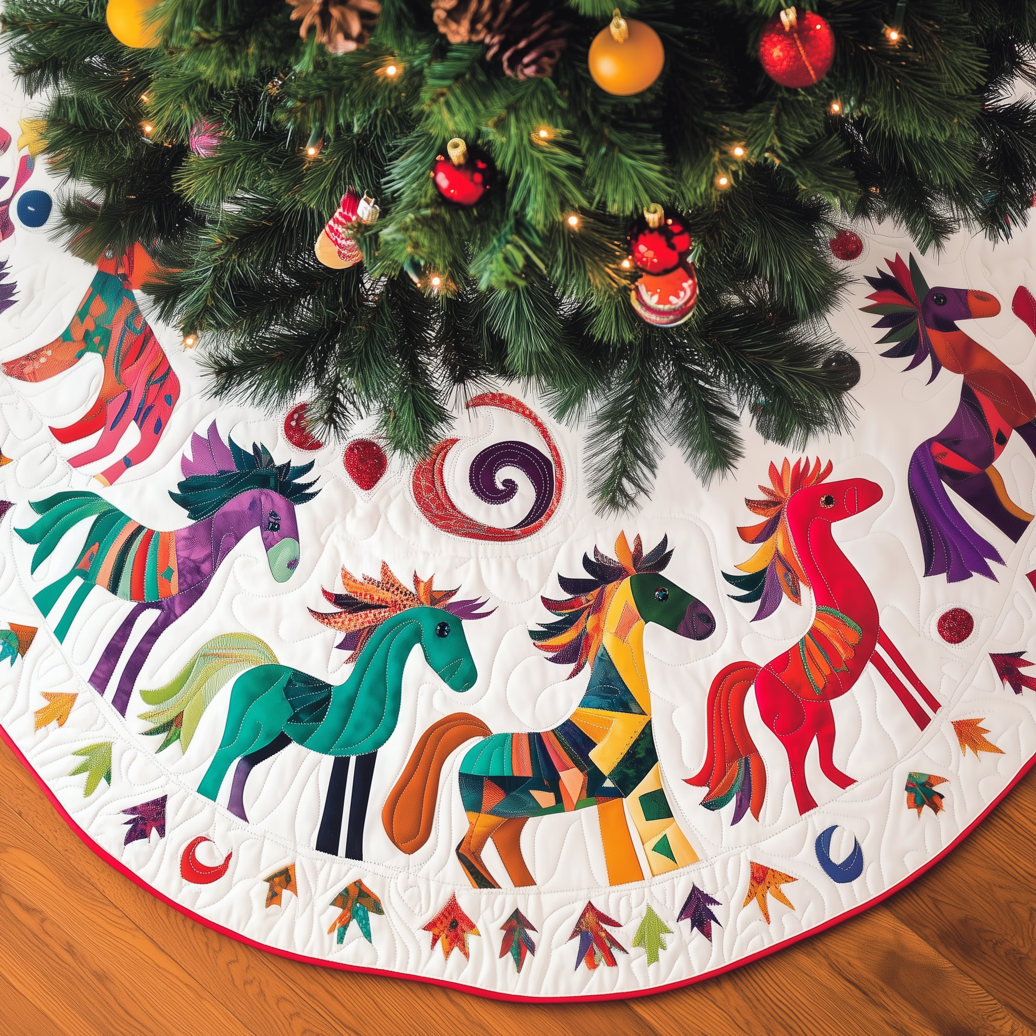 Christmas Horse Quilted Tree Skirt Best Gift Merch For Him