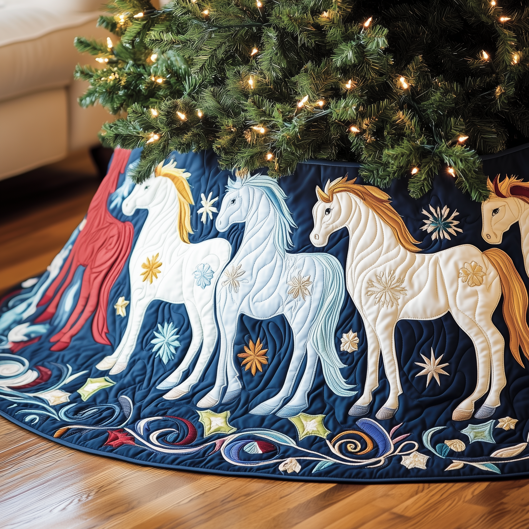 Christmas Horse Quilted Tree Skirt Christmas Hearth And Home Decor Cozy Holiday Home Decor