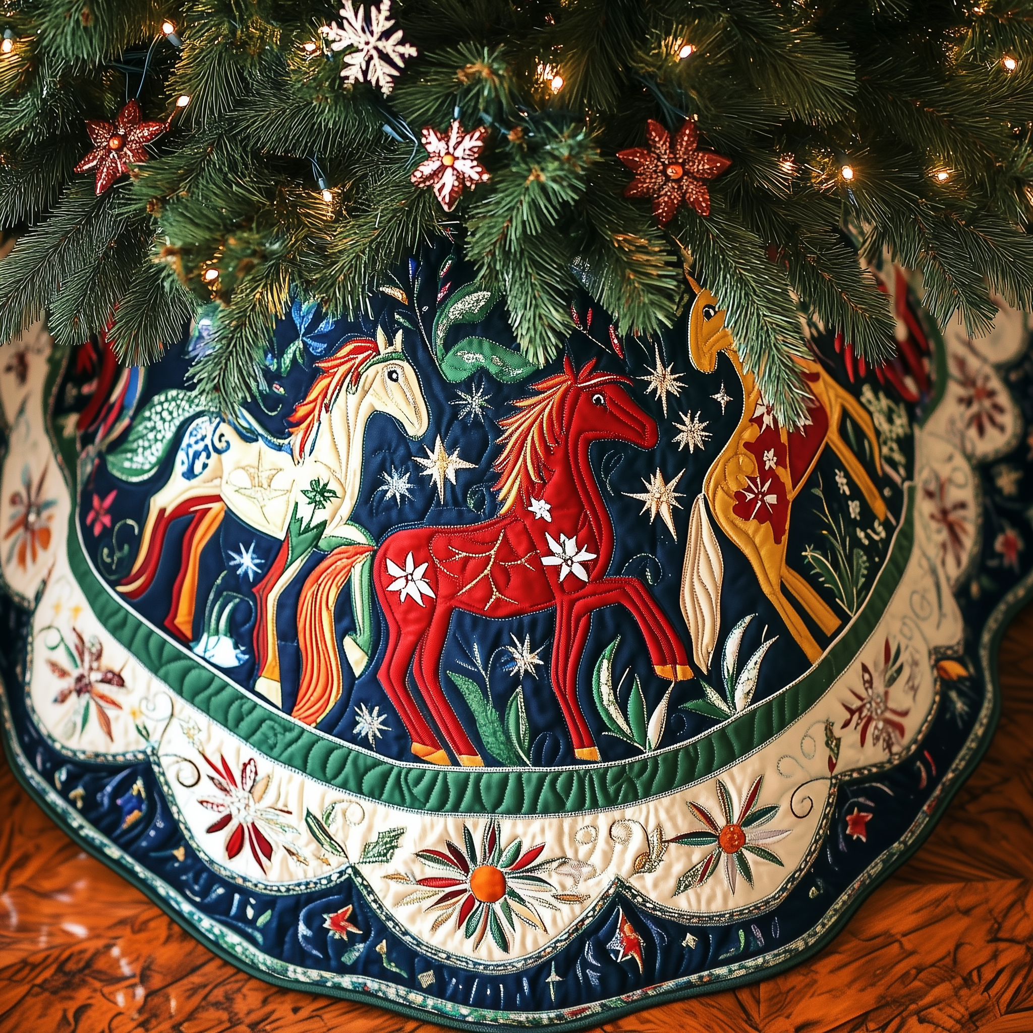 Christmas Horse Quilted Tree Skirt Holiday Xmas Horse Christmas Tree Decorations