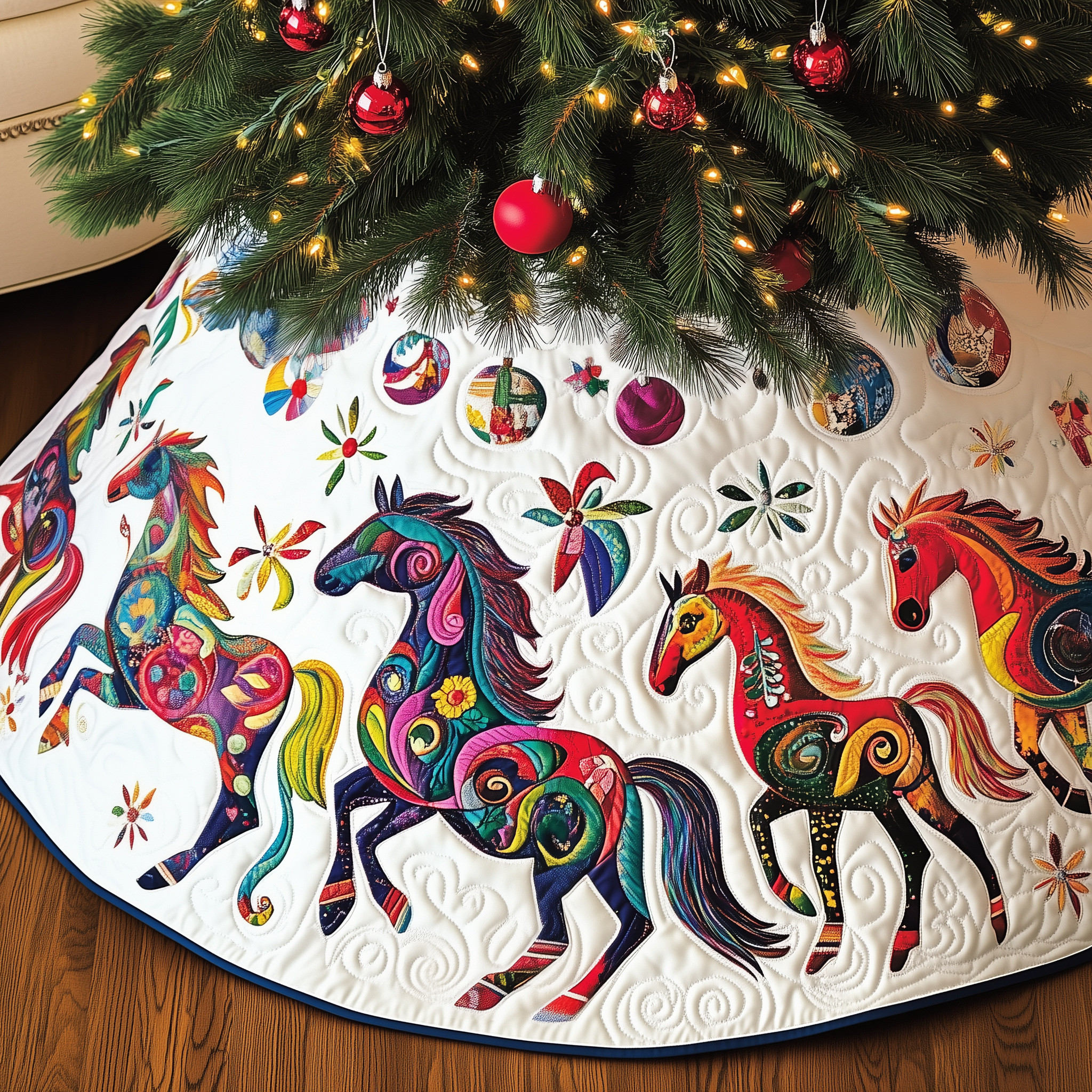 Christmas Horse Quilted Tree Skirt Holiday Xmas Horse Christmas Tree Decorations Best Presents