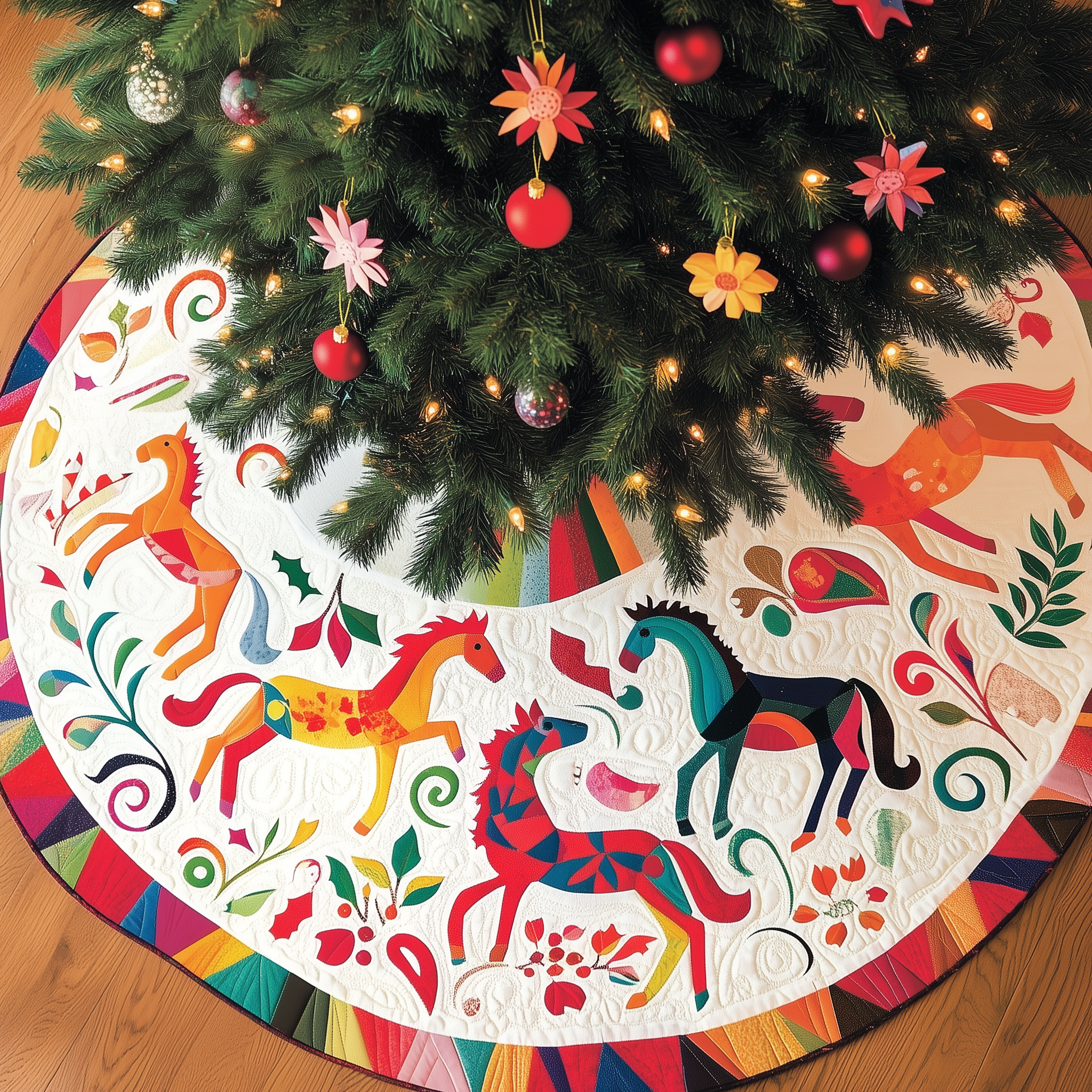 Christmas Horse Quilted Tree Skirt Holiday Xmas Horse Christmas Tree Decorations Best Presents