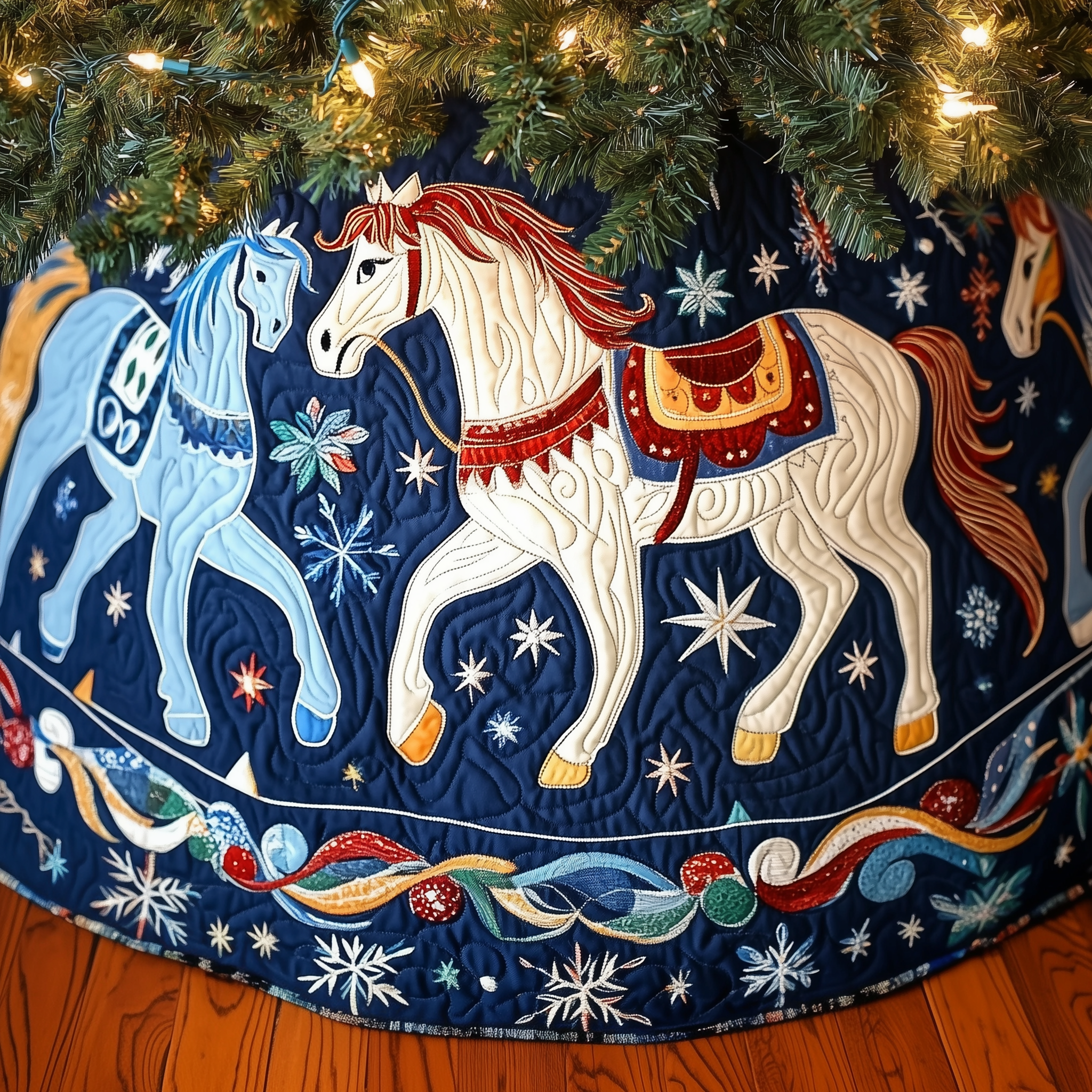 Christmas Horse Quilted Tree Skirt Warm And Cozy Holiday Decor Christmas Tree Decor