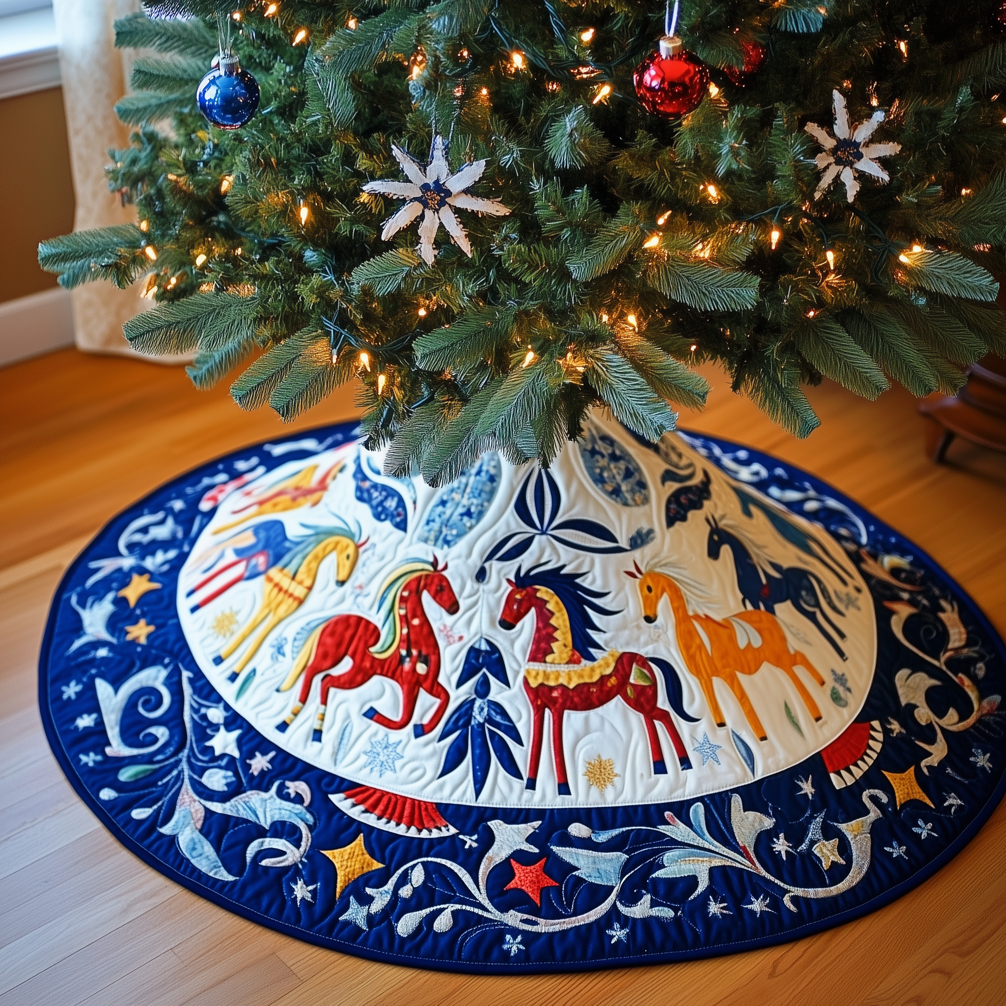 Christmas Horses Quilted Tree Skirt Antique Christmas Tree Skirt Presents For Dad From Daughter