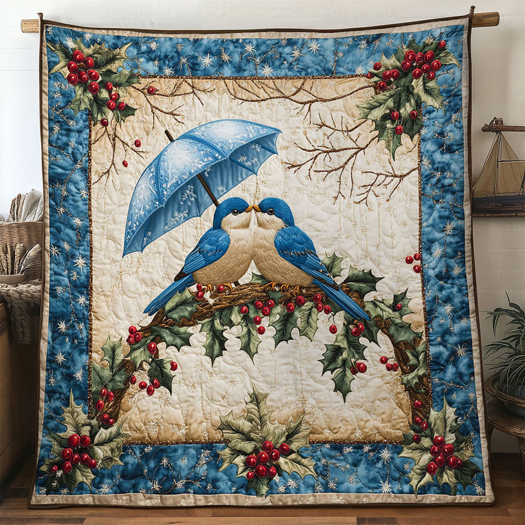 Christmas Hug Bluebird Quilt Comfortable Microfiber Quilt Blanket for Everyday Use
