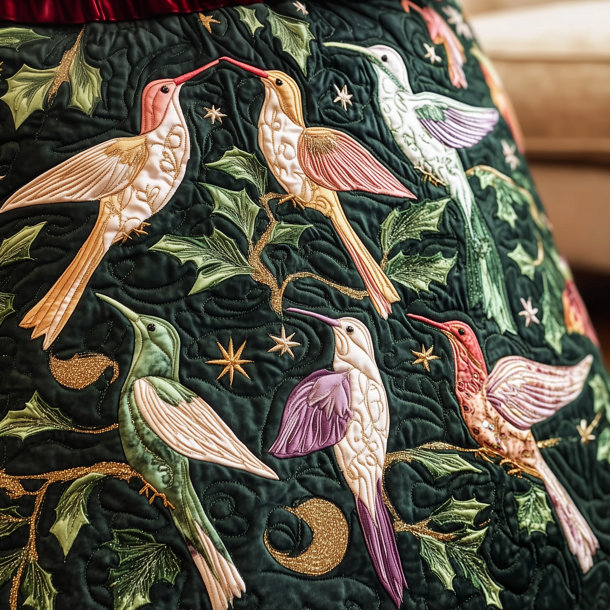 Christmas Humming Bird Quilted Tree Skirt Must-Have Holiday Decor Merch