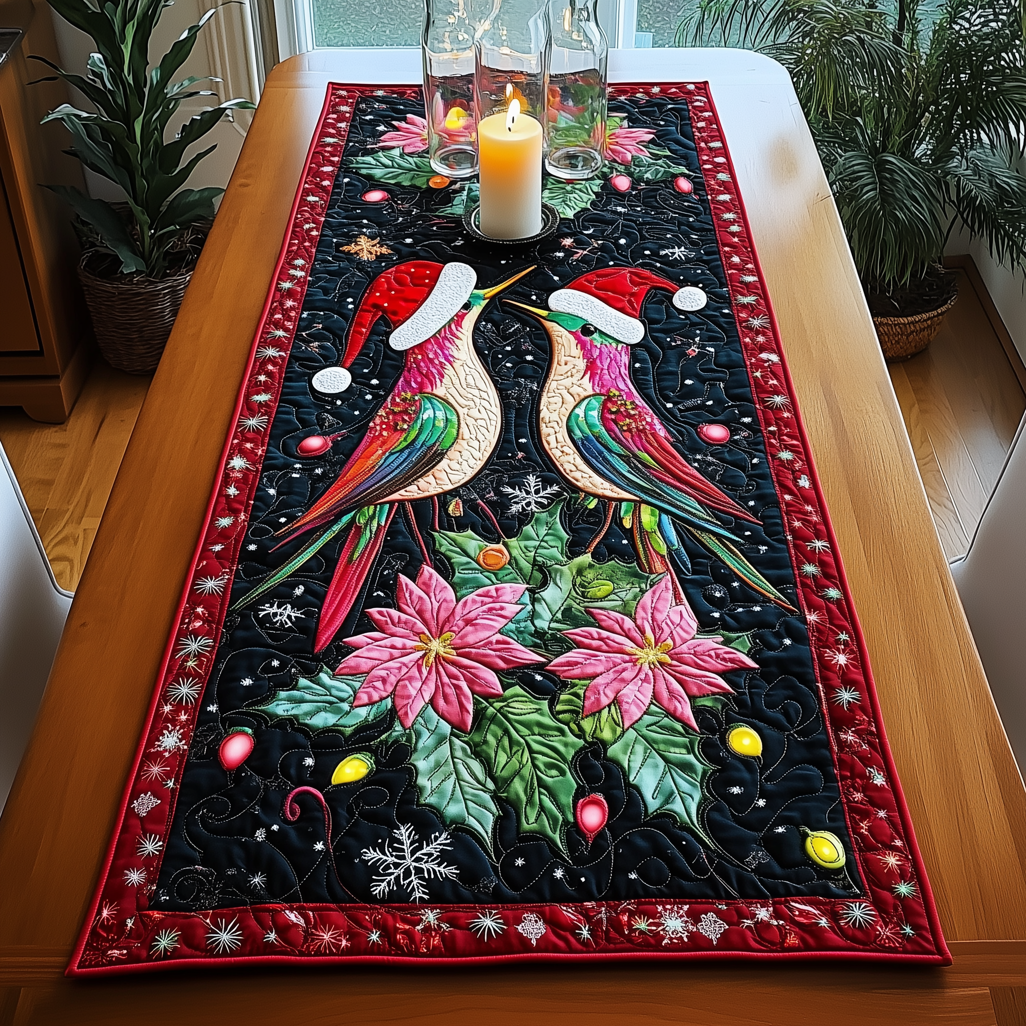 Christmas Hummingbird Quilted Table RunnerHoliday Decorations Hummingbird Gifts For Women