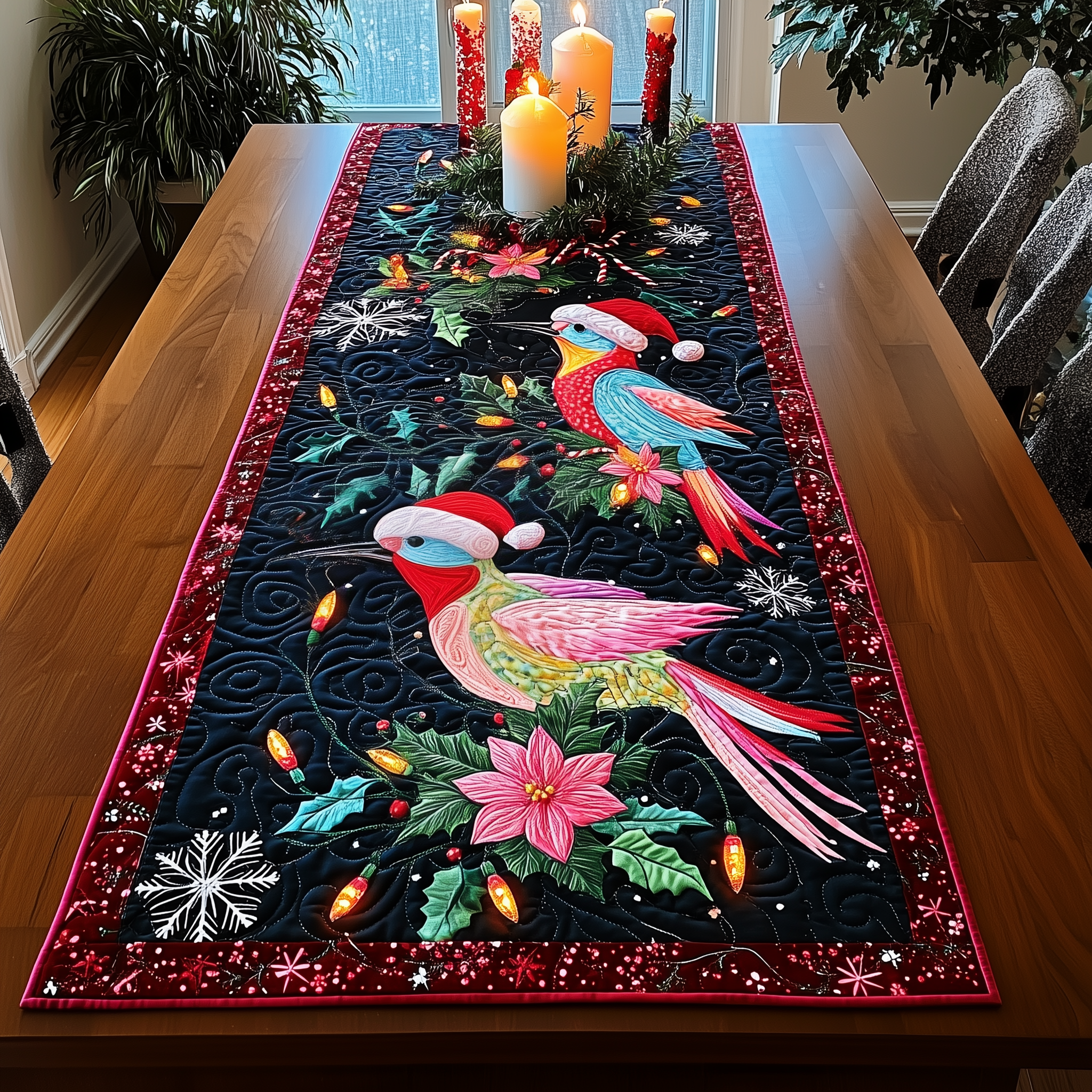 Christmas Hummingbird Quilted Table RunnerHoliday Decorations Hummingbird Gifts For Women