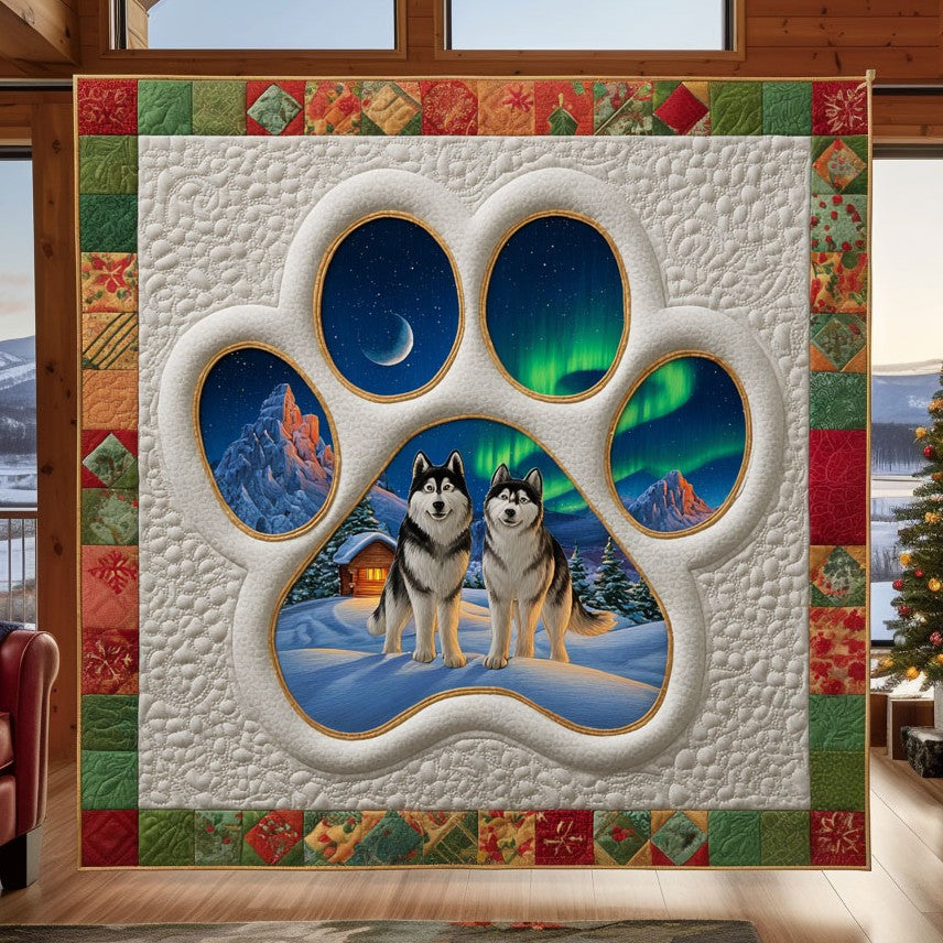Christmas Husky Paw Quilt Blanket Best Blankets Xmas Gifts For Husky Dog Lovers
