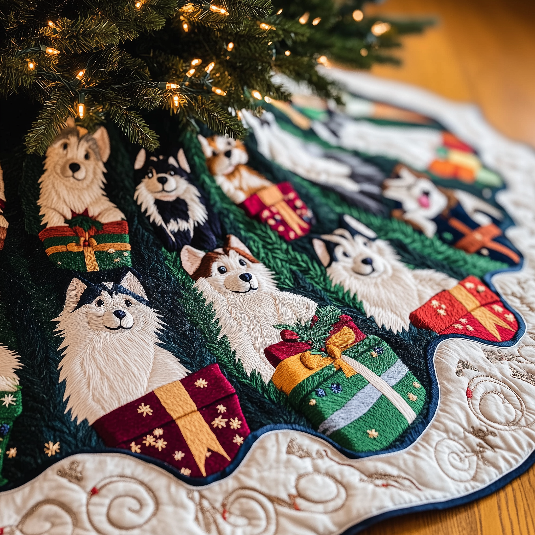 Christmas Husky Quilted Tree Skirt Holiday Xmas Indoor Husky Indoor Christmas Decorations