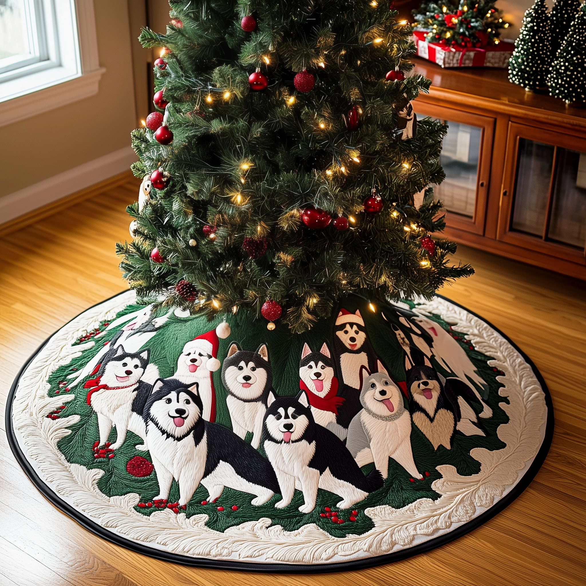 Christmas Husky Quilted Tree Skirt Magical Christmas Spirit Merch