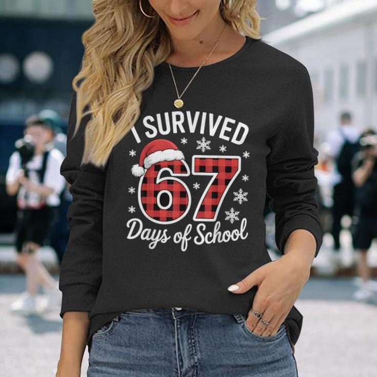Christmas I Survived 67 Days Of School Long Sleeve Shirt Funny Clothes Gifts For Students