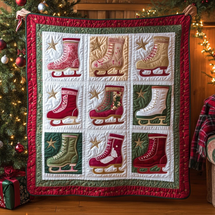 Christmas Ice Skating Boots Quilt Soft and Cozy Quilt Blanket for Comfortable Sleep