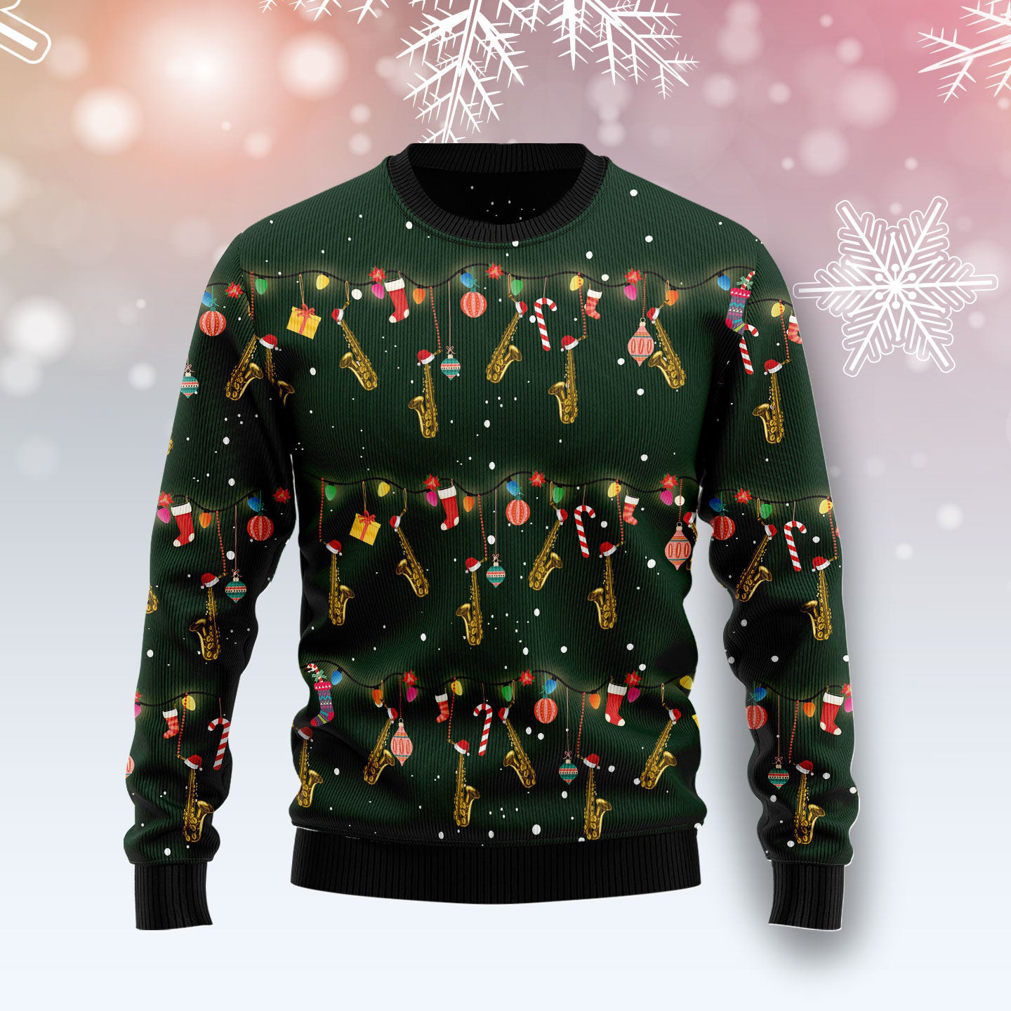 Christmas Instrumental Saxophone Ugly Holiday Sweater Cute Xmas Apparel Gifts For Musicians