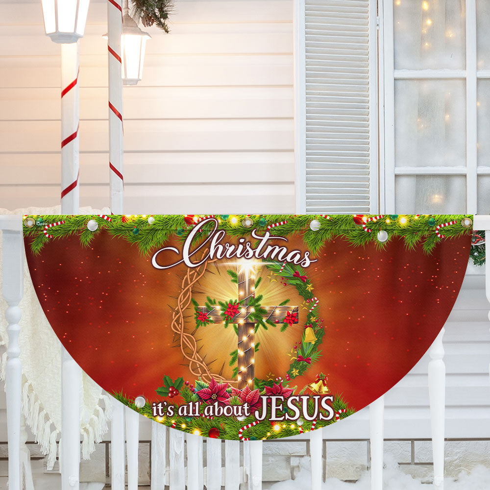 Christmas It S All About Jesus Christian Cross Non Pleated Fan Flag
