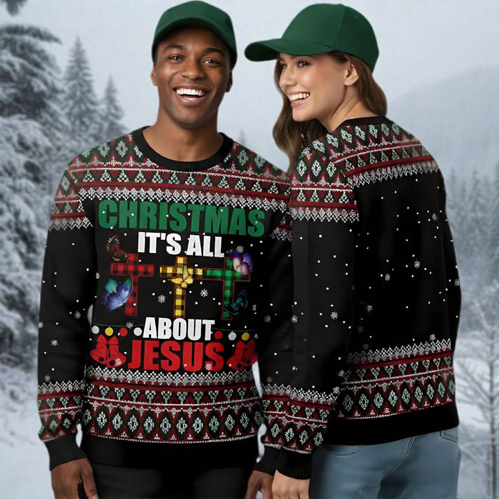 Christmas It's All About Jesus Ugly Christmas Sweater Christian Themed Xmas Gift Ideas