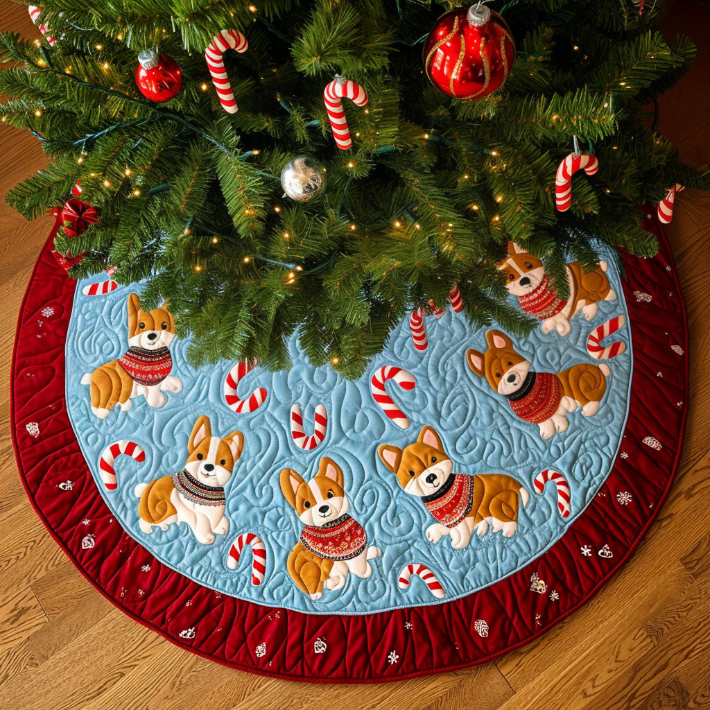 Christmas Joy Corgis Quilted Christmas Tree Skirt Christmas Holiday Decor Home