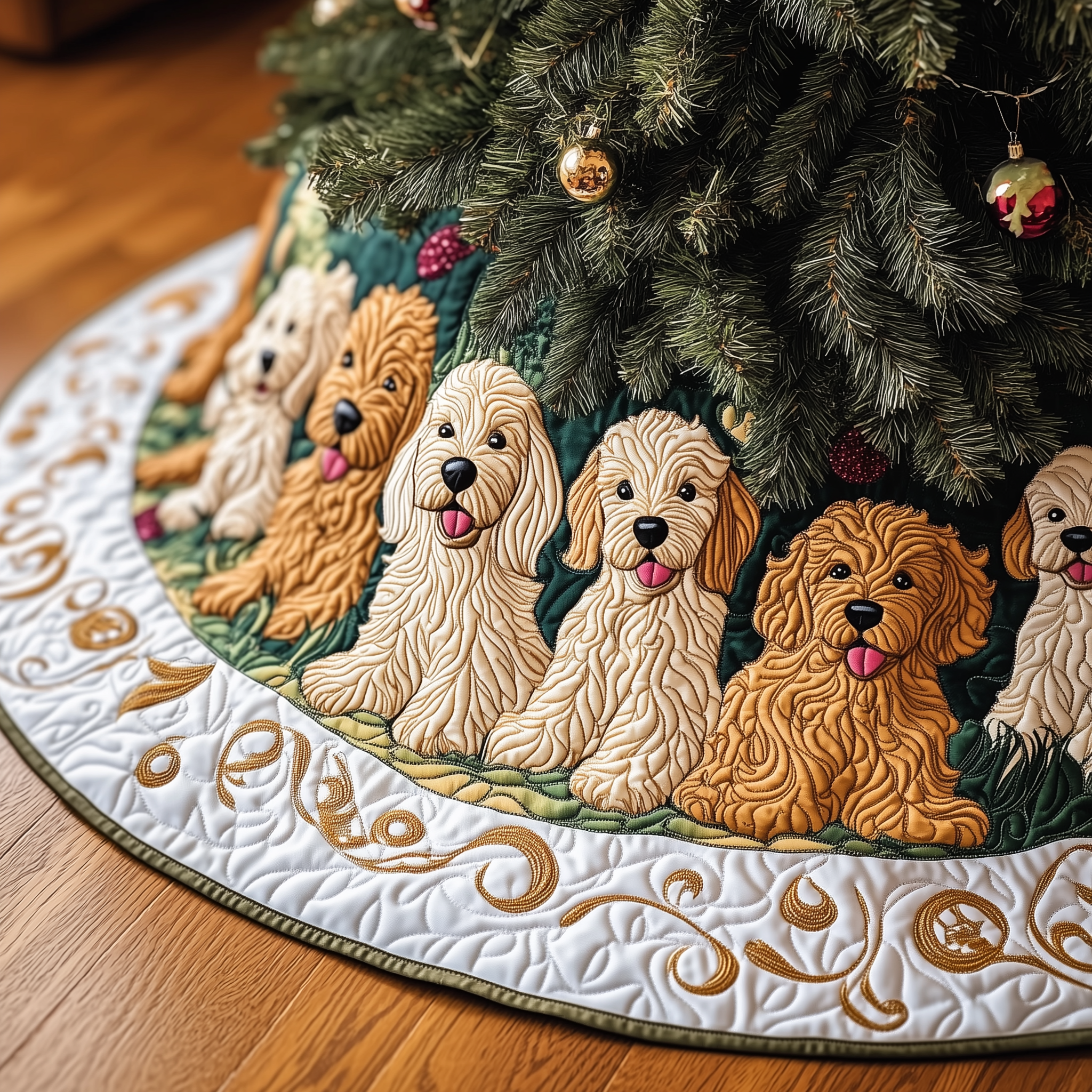 Christmas Joyful Doodle Quilted Tree Skirt Beautiful Christmas Tree Skirt Merch