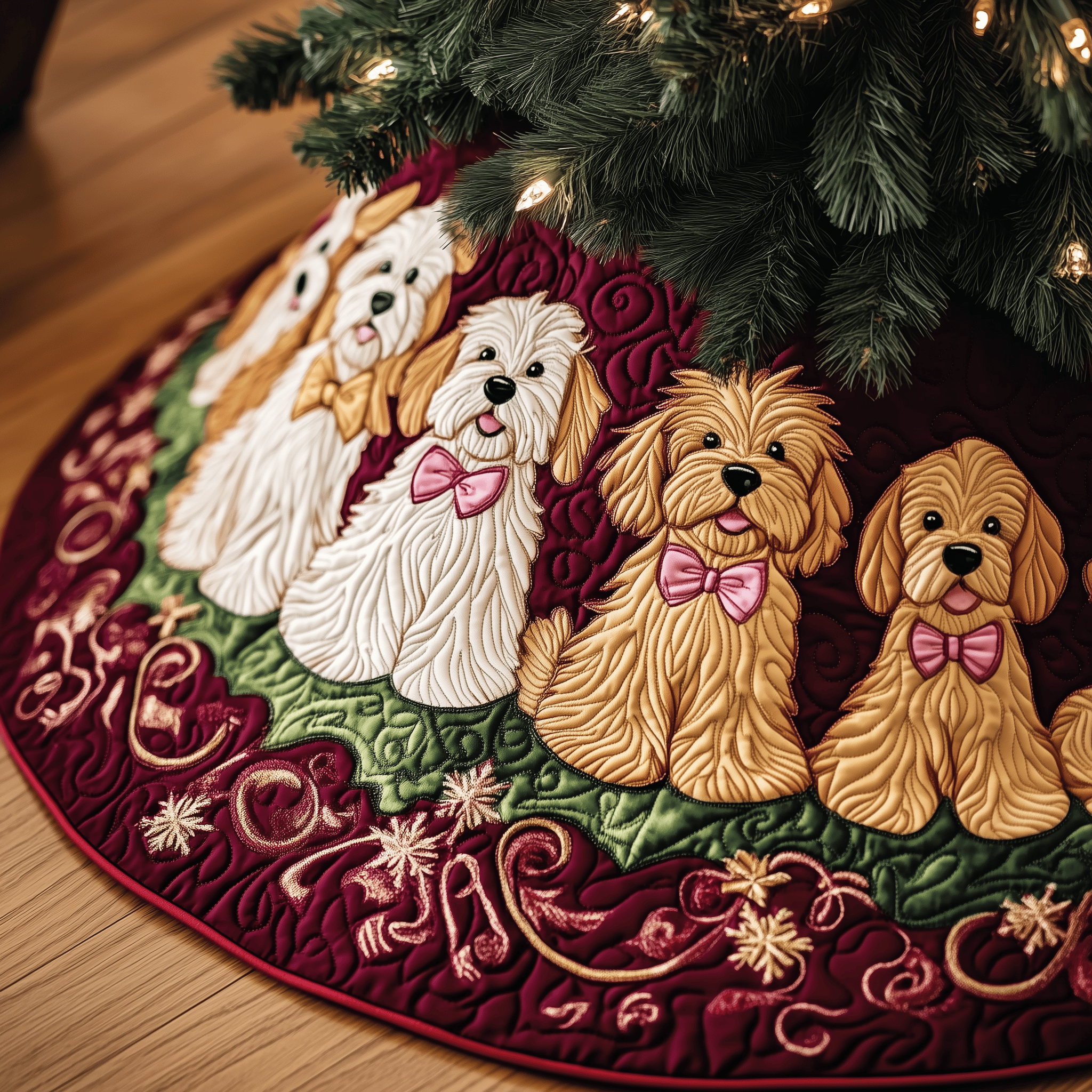 Christmas Joyful Doodle Quilted Tree Skirt Christmas Tree Base Cover Good Christmas Presents For Mom