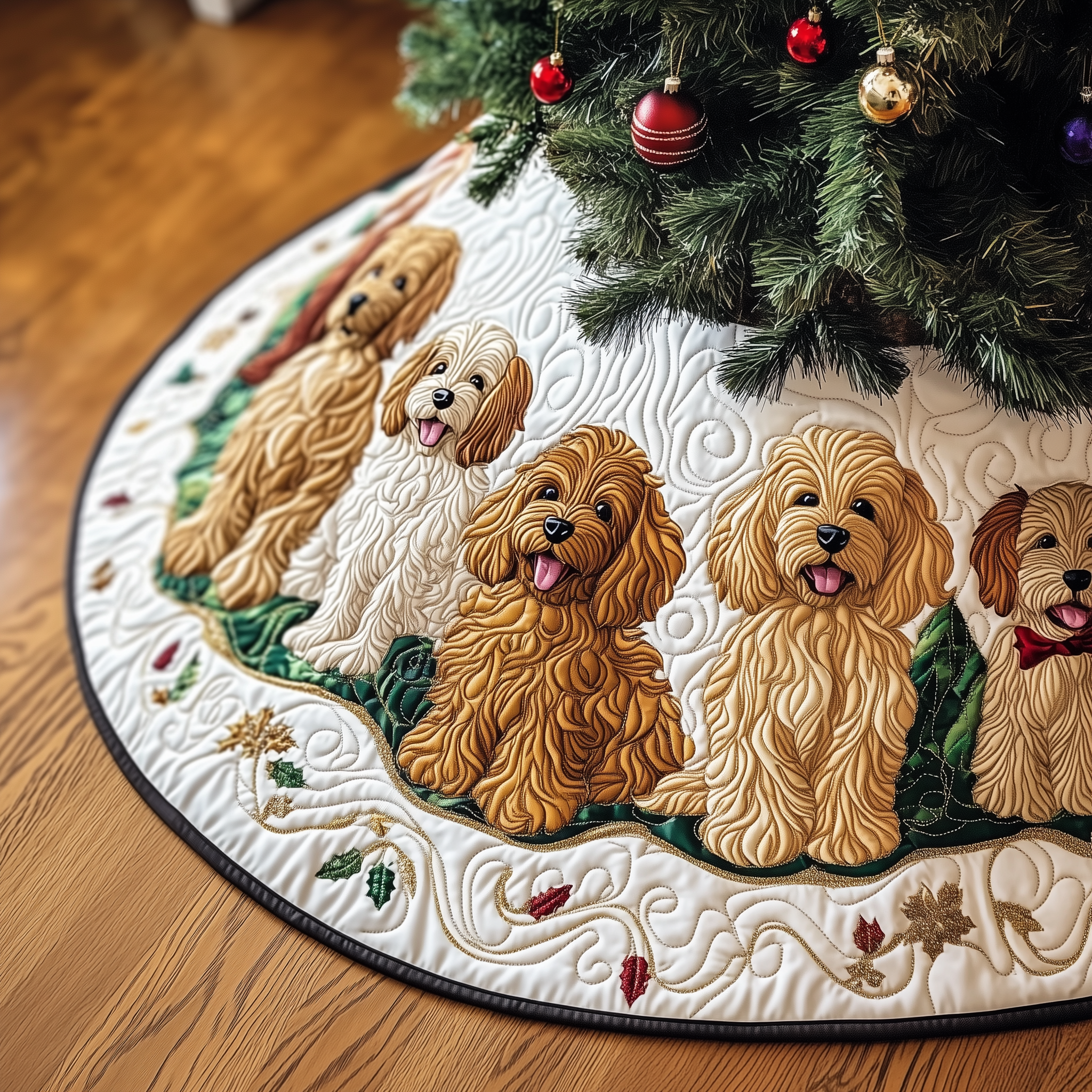 Christmas Joyful Doodle Quilted Tree Skirt Cozy Tree Skirt For Holiday Decor