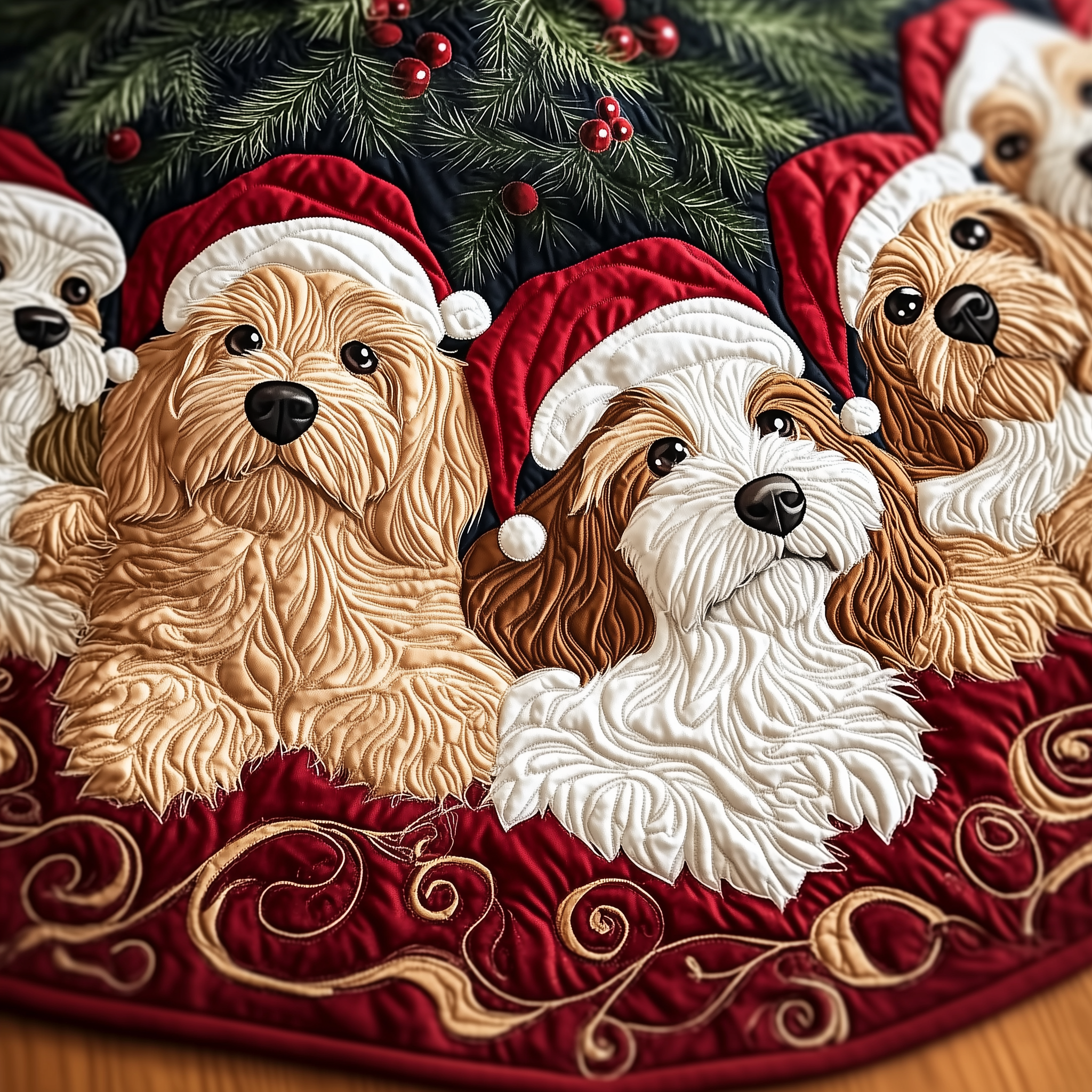 Christmas Joyful Doodle Quilted Tree Skirt Holiday Tree Skirt Must-Have