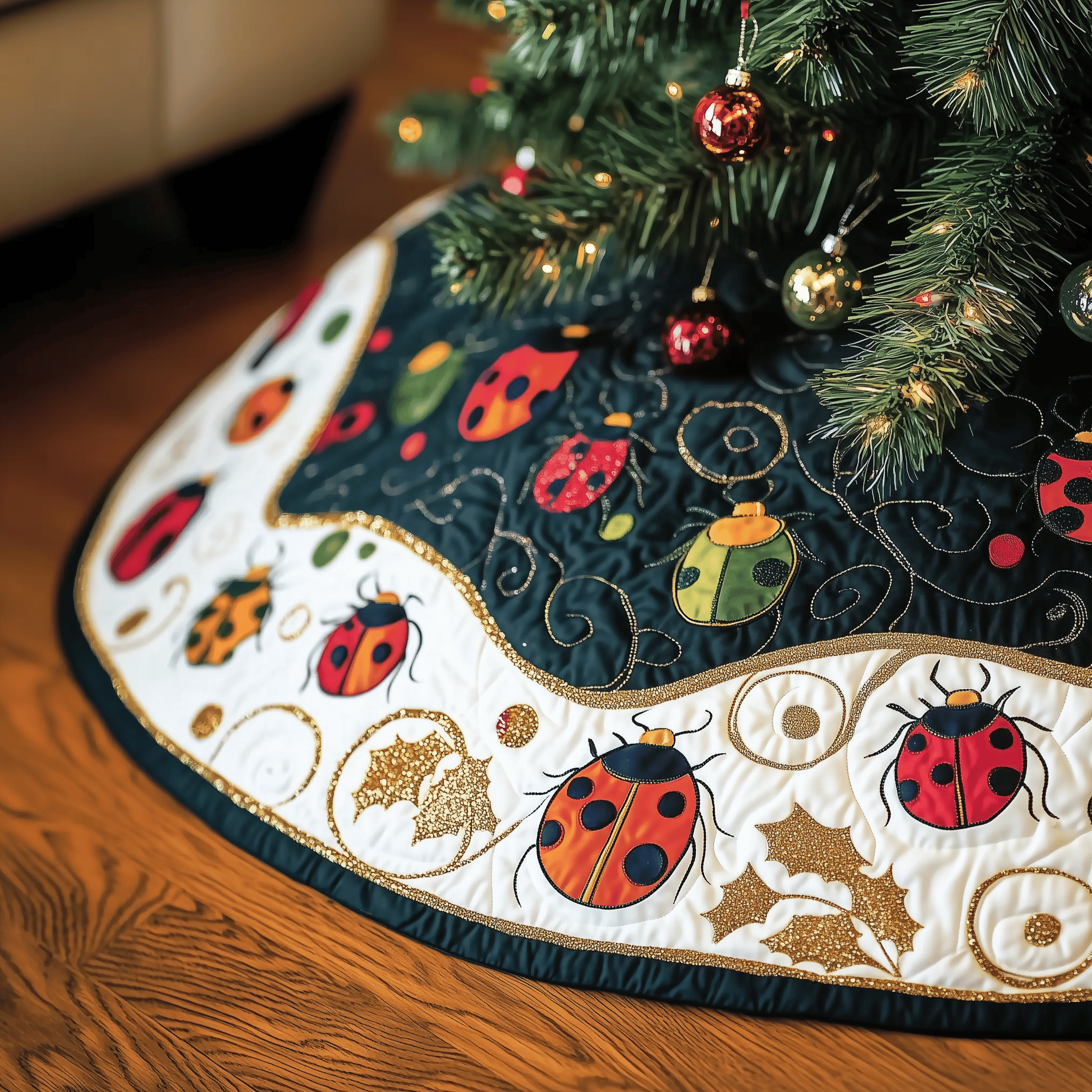Christmas Joyful Ladybug Quilted Tree Skirt Christmas Tree Skirt Best Christmas Gifts For My Wife