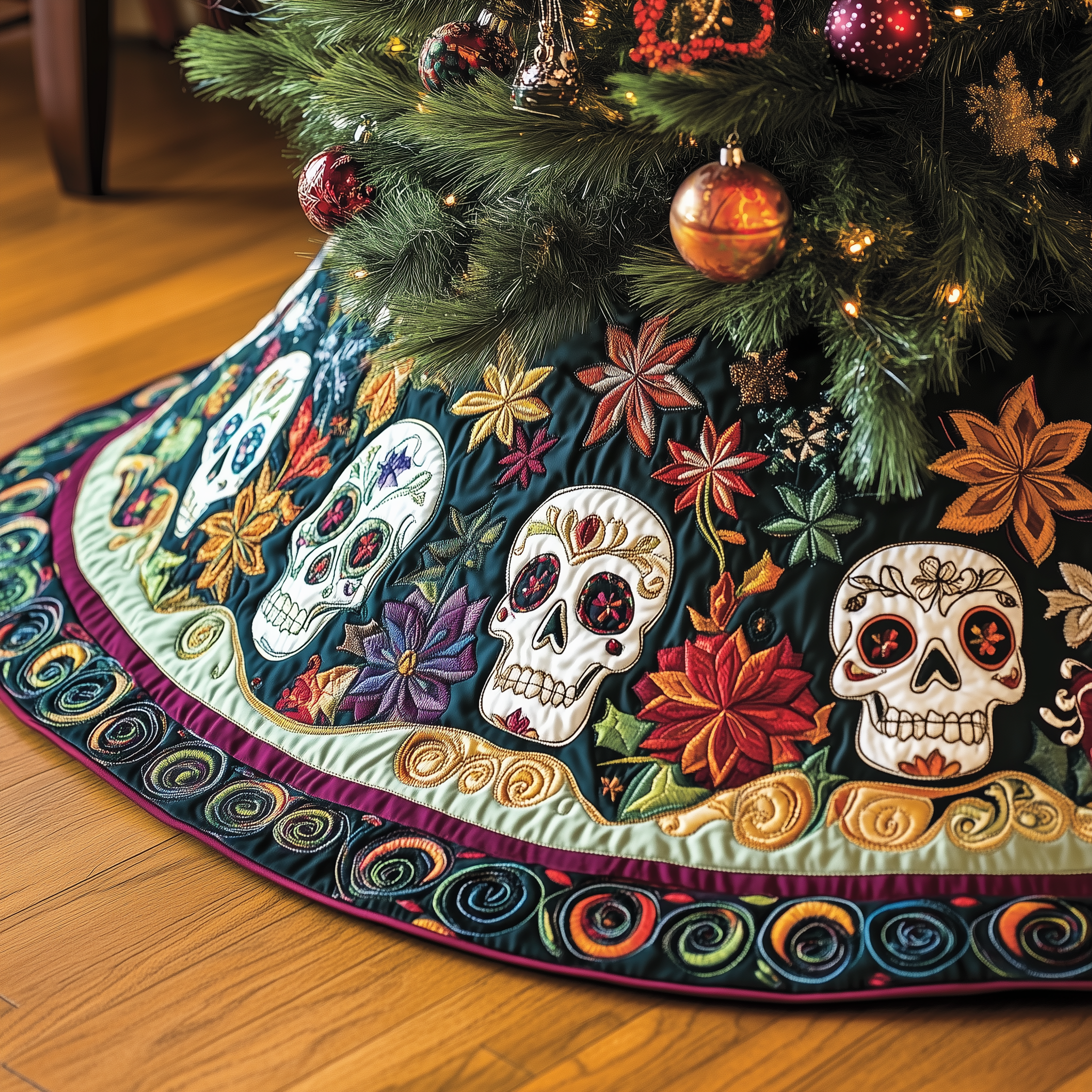 Christmas Joyful Skull Quilted Tree Skirt Memorable Graduation Gift Merch