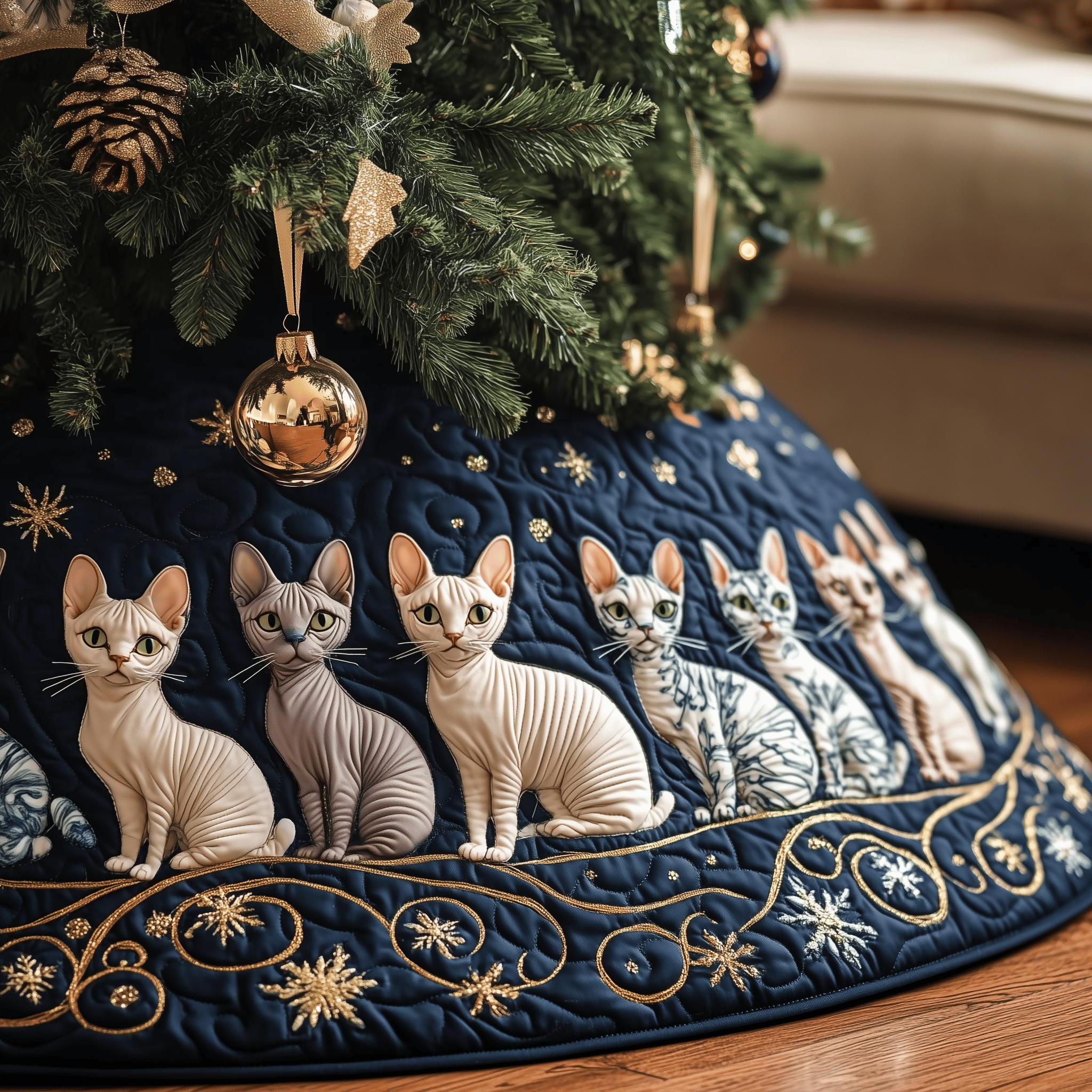 Christmas Joyful Sphynx Cat Quilted Tree Skirt Christmas Tree Skirt Best Christmas Gifts For My Wife