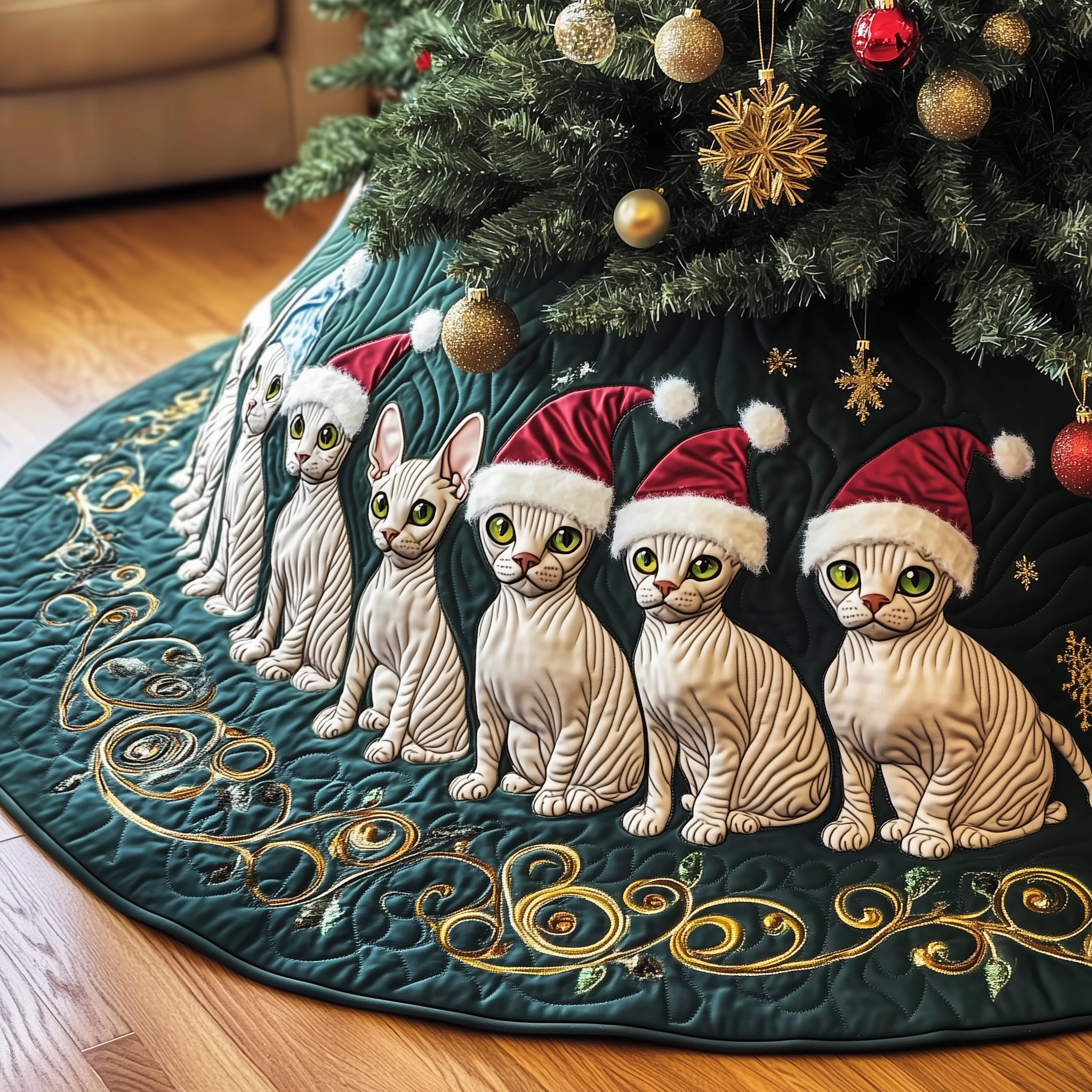 Christmas Joyful Sphynx Cat Quilted Tree Skirt Future Daughter In Law Gifts