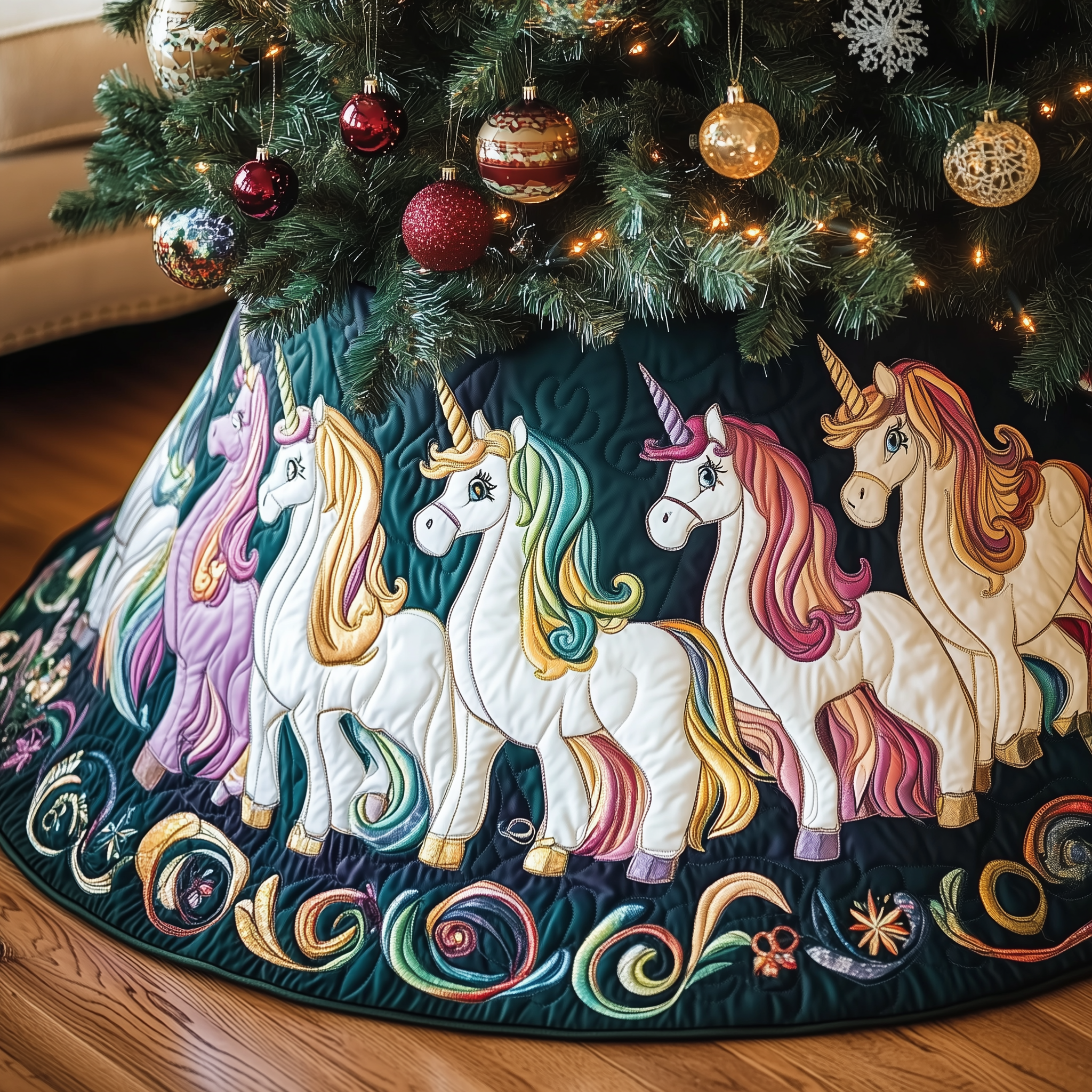 Christmas Joyful Unicorn Quilted Tree Skirt Christmas Tree Skirt Best Christmas Gifts For My Wife