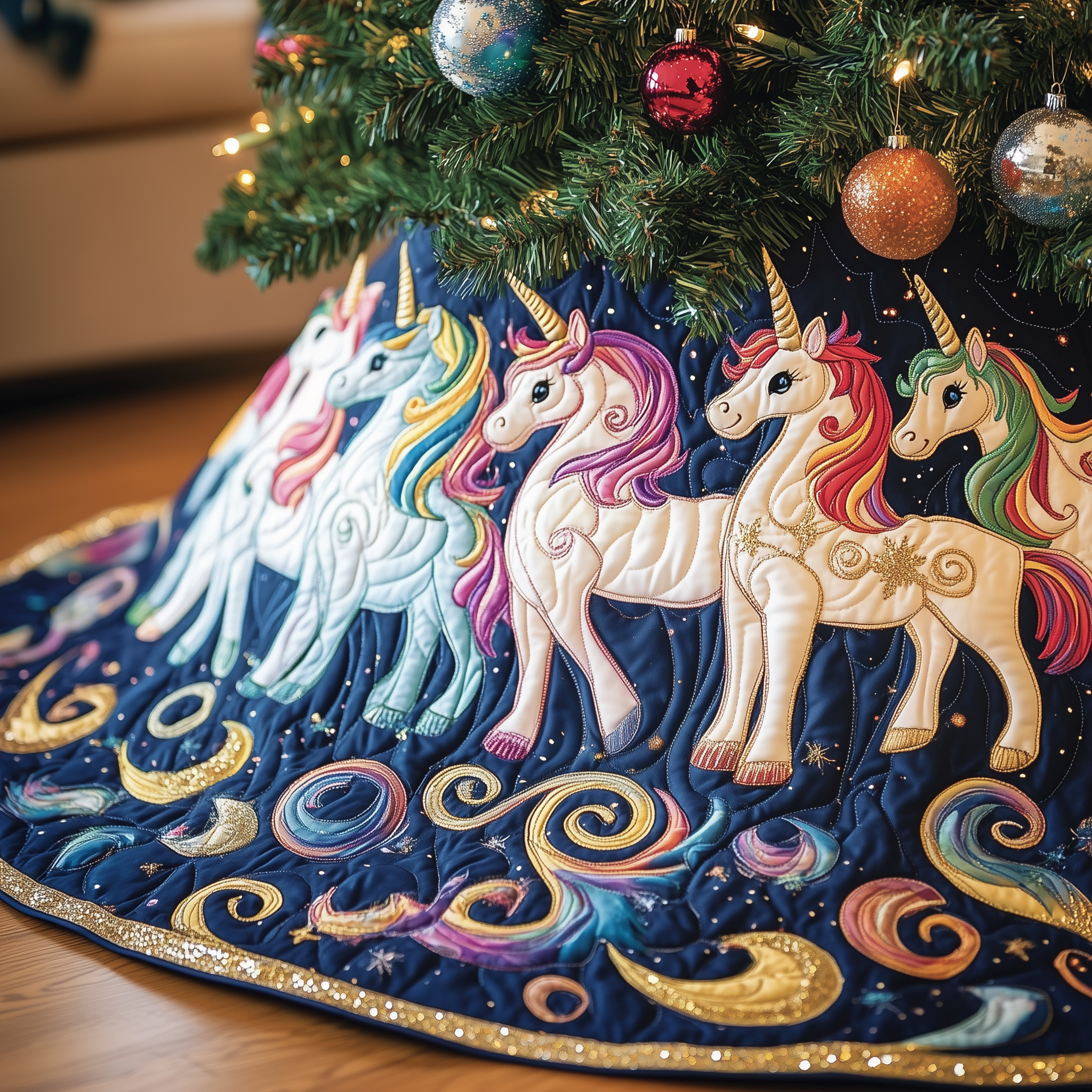 Christmas Joyful Unicorn Quilted Tree Skirt For A Christmas Tree Gifts For Grandma From Granddaughter